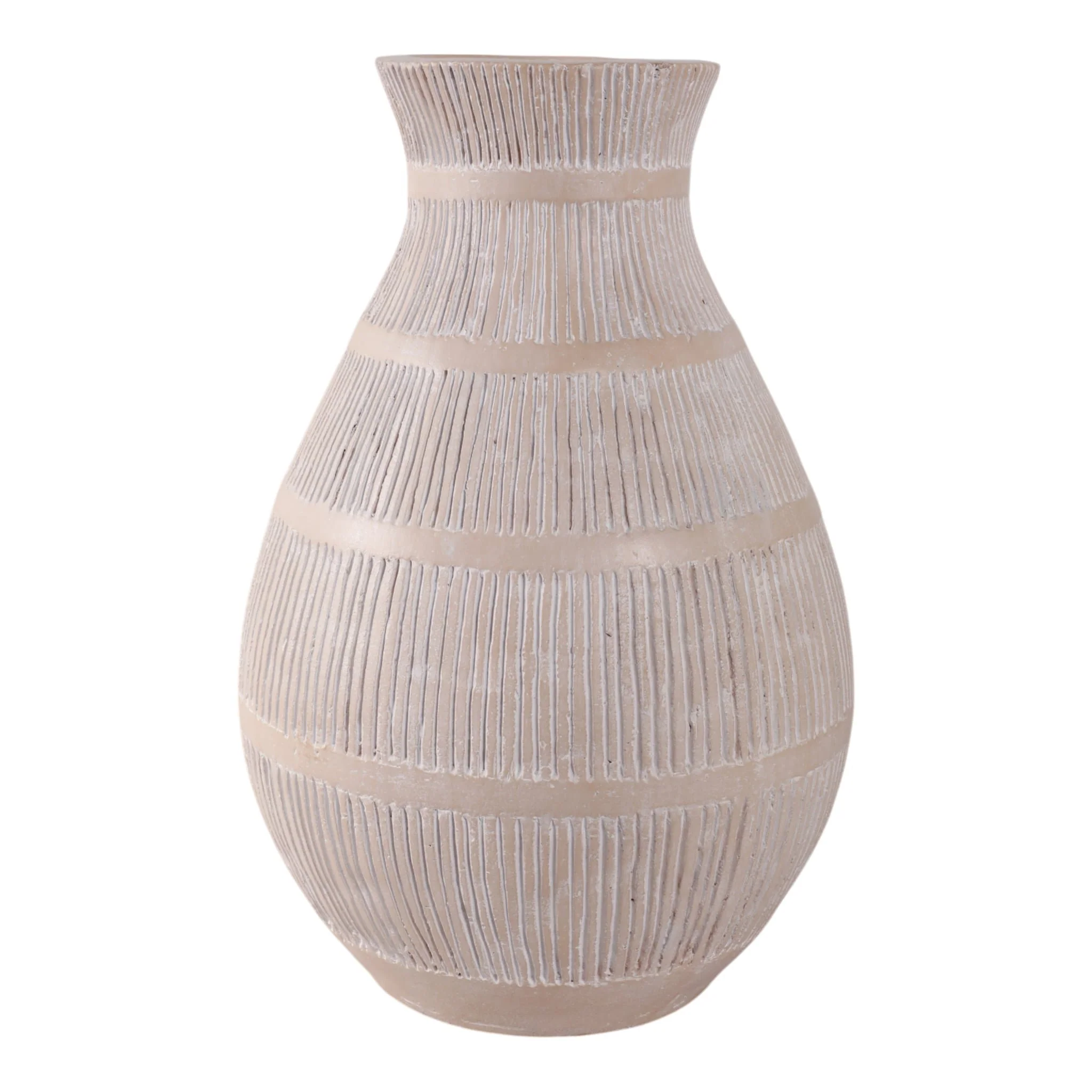 Terracotta, 19" Organic Vase With Lines, Ivory - Image 4