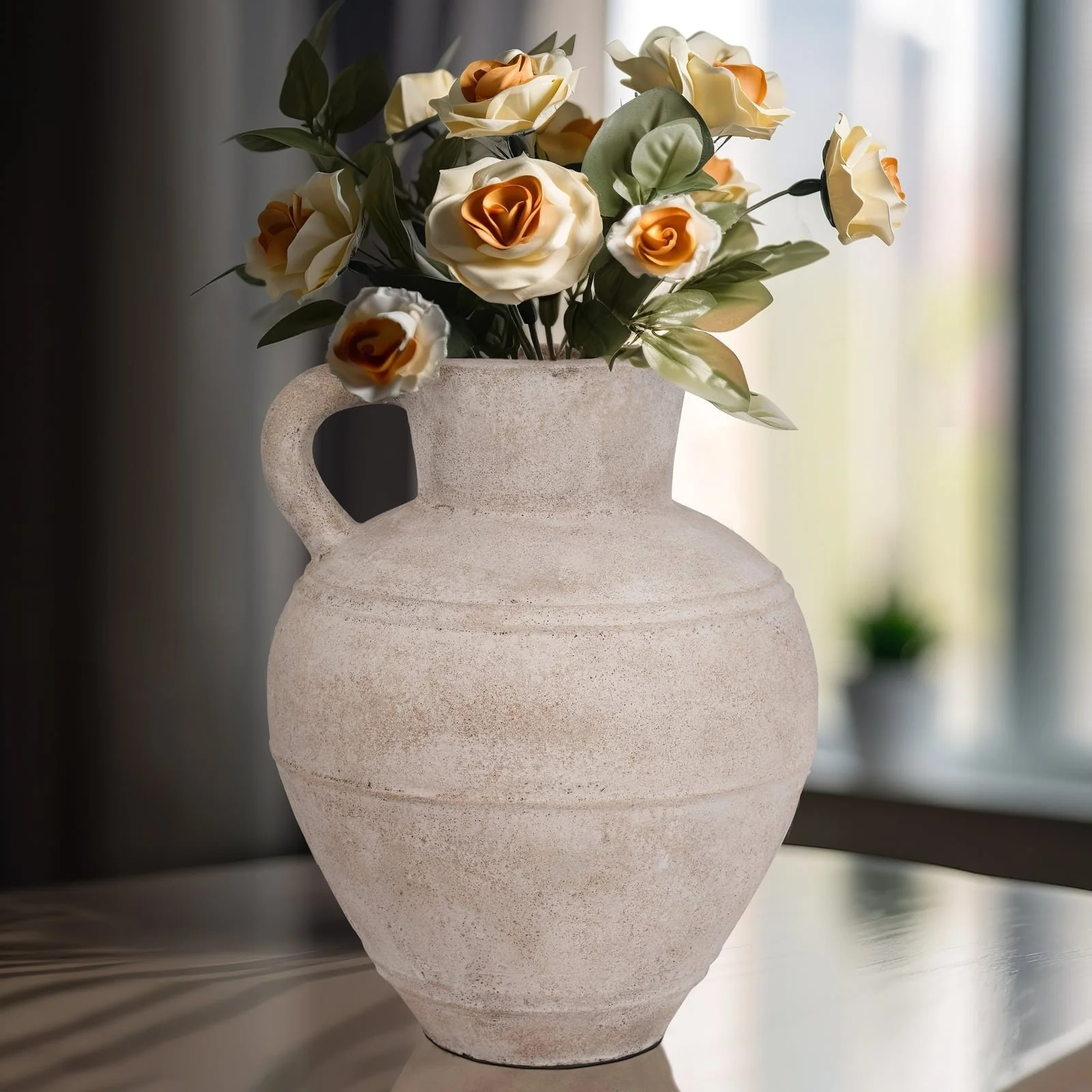 Terracotta, 22" Jug Vase W/ Handle, Ivory - Image 11
