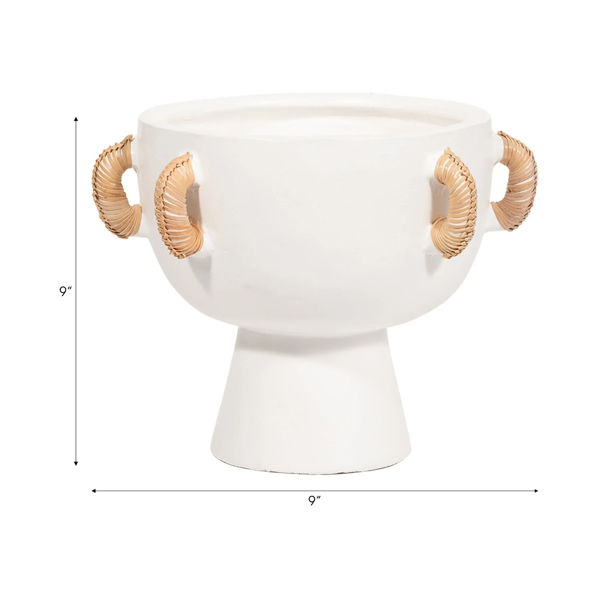 Terracotta, 9"h Eared Bowl On Stand Vase, White - Image 7