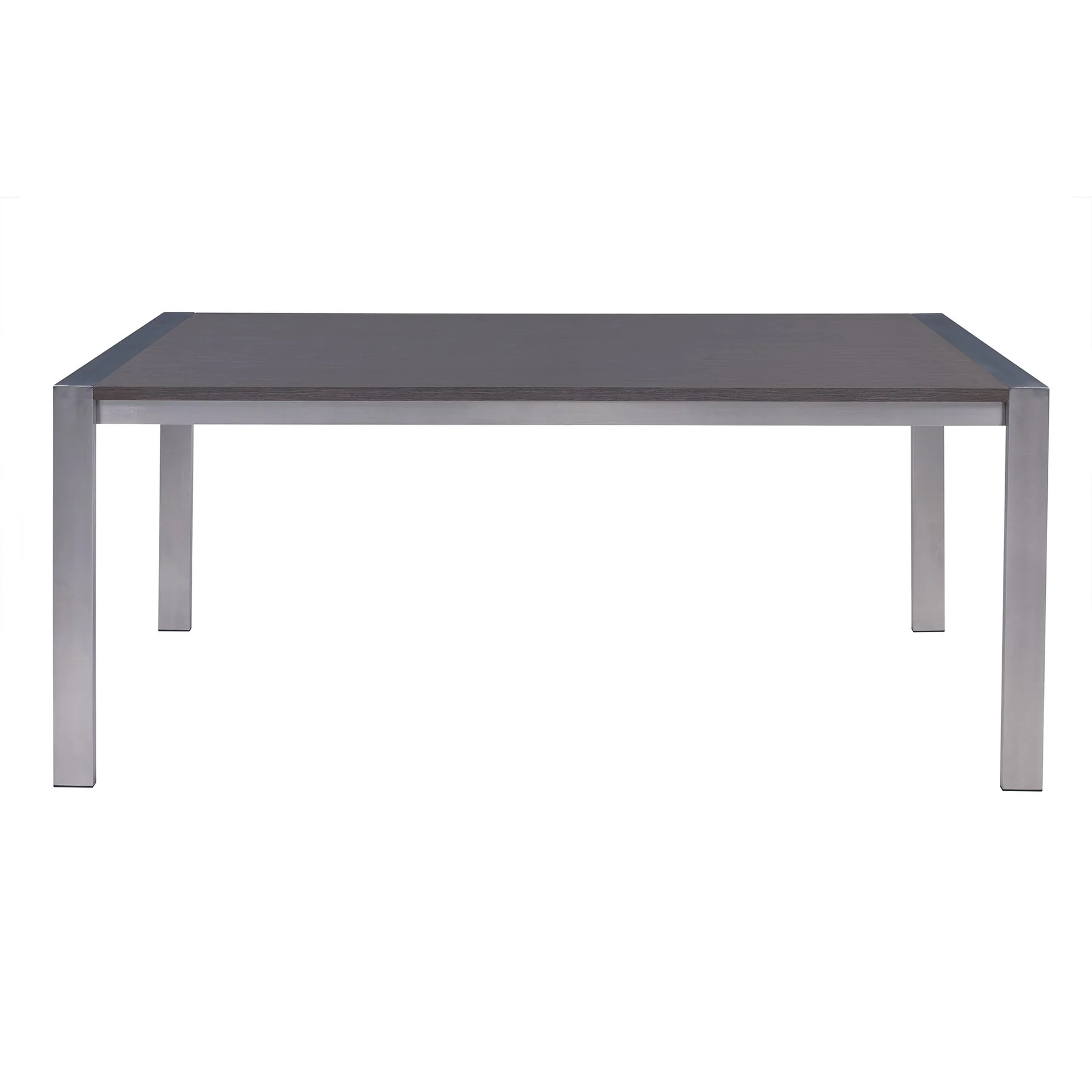 Tessa Contemporary Dining Table in Brushed Stainless Steel and Gray Walnut Top