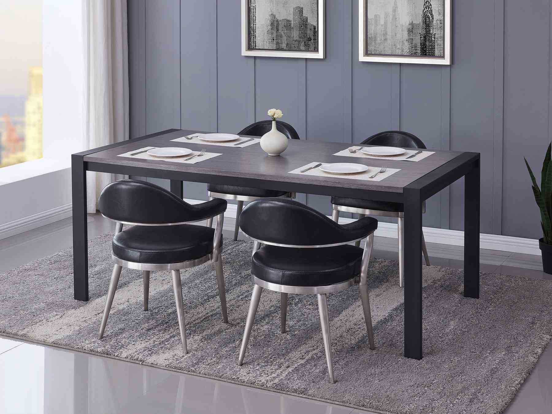 Tessa Contemporary Dining Table in Matte Black Finish and Gray Walnut Top - Image 4