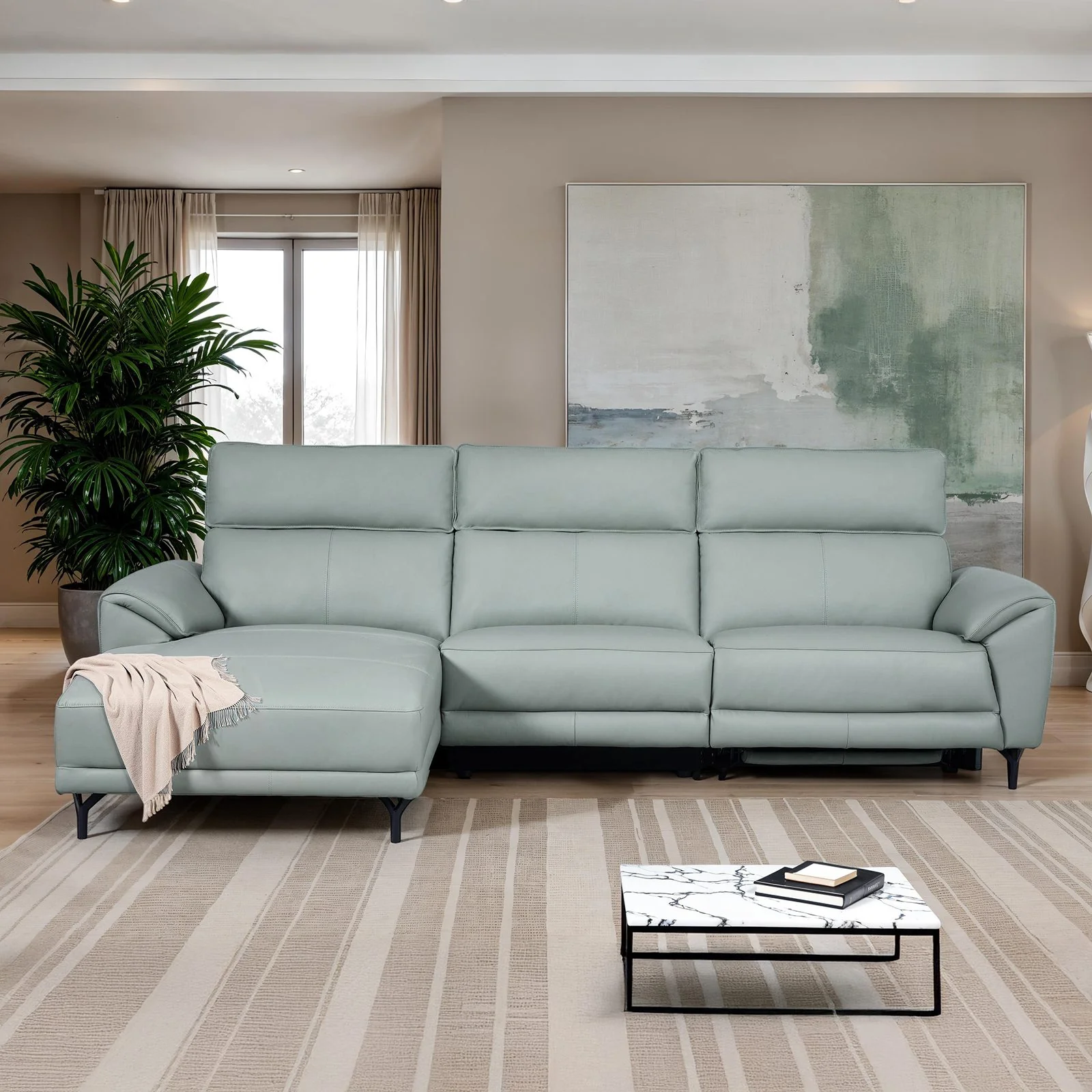 Themis Power Sectional, Left Chaise, Pale Blue