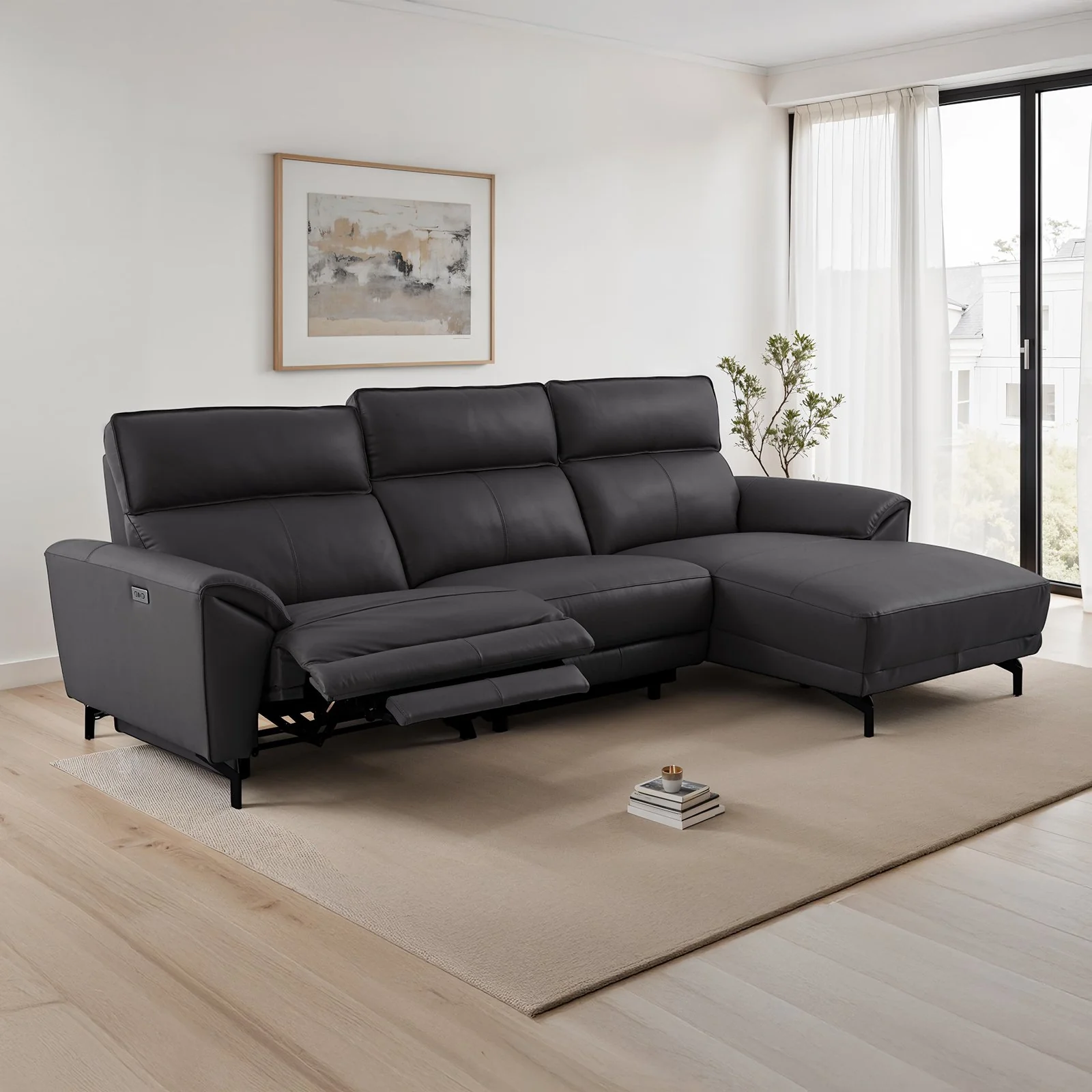 Themis Power Sectional, Right Chaise, Black