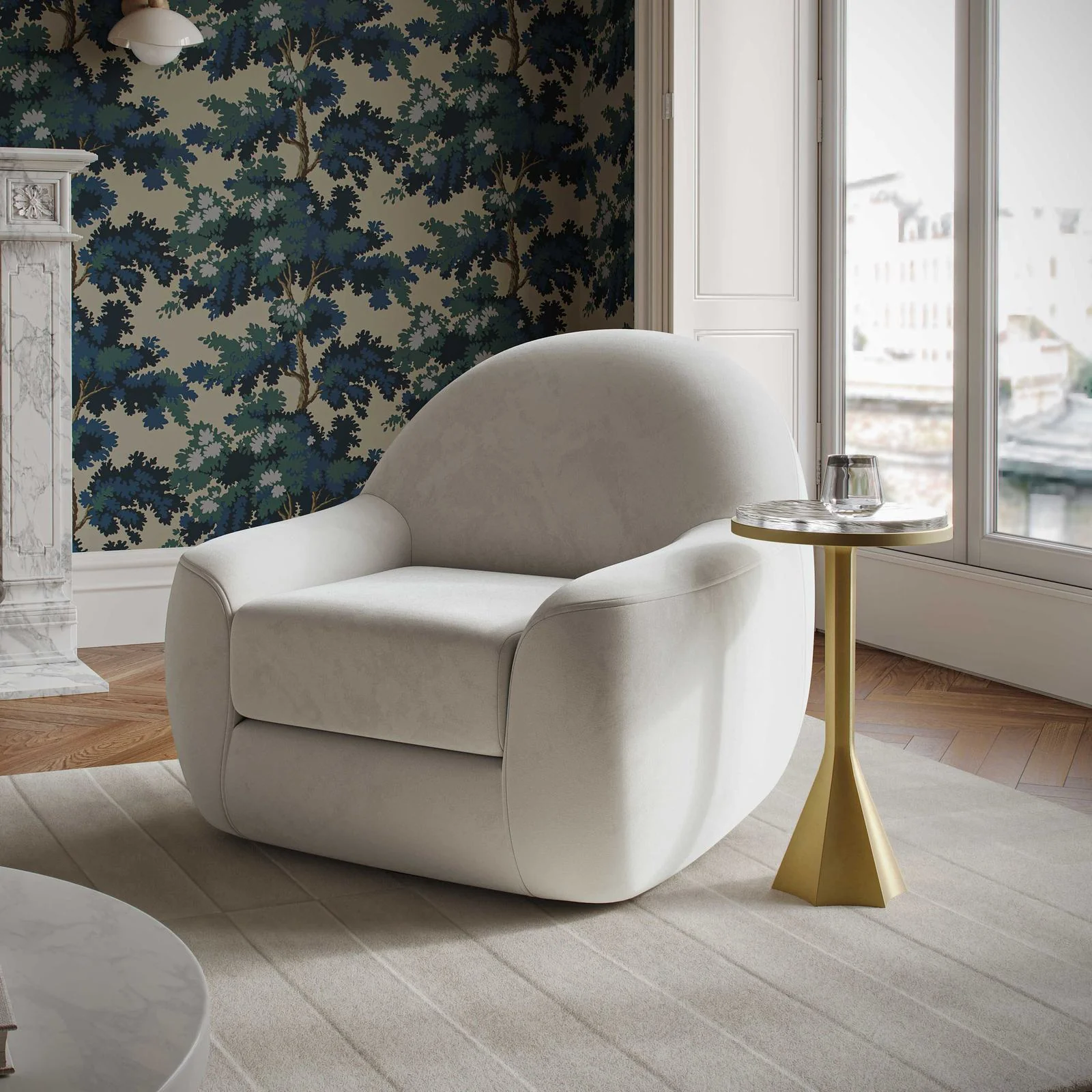 Tiago Cream Velvet Swivel Chair - Image 2