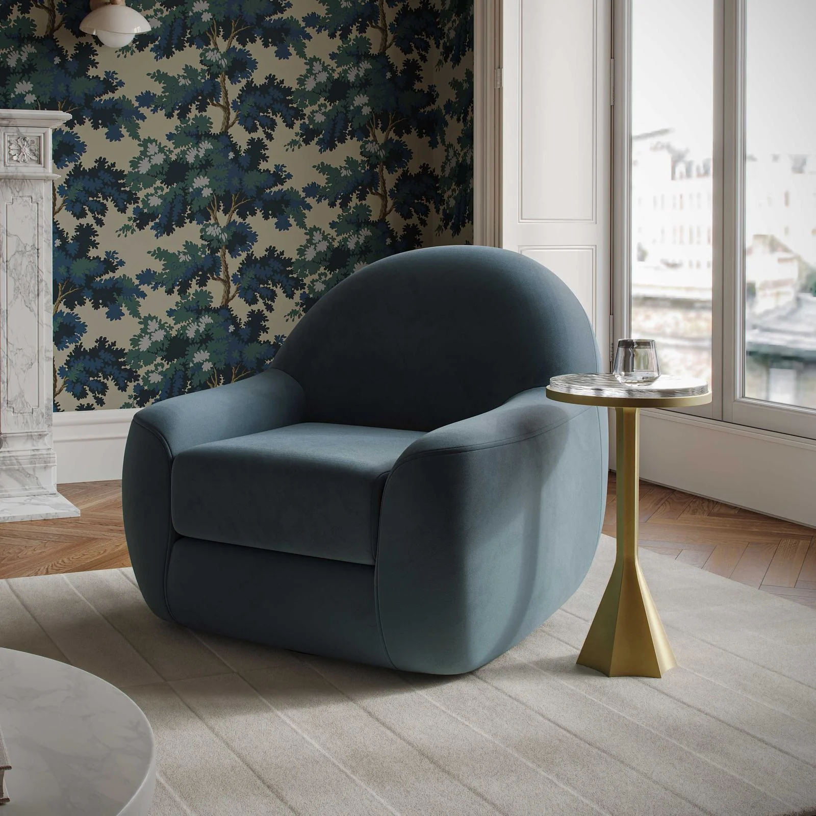 Tiago Dark Teal Velvet Swivel Chair - Image 2
