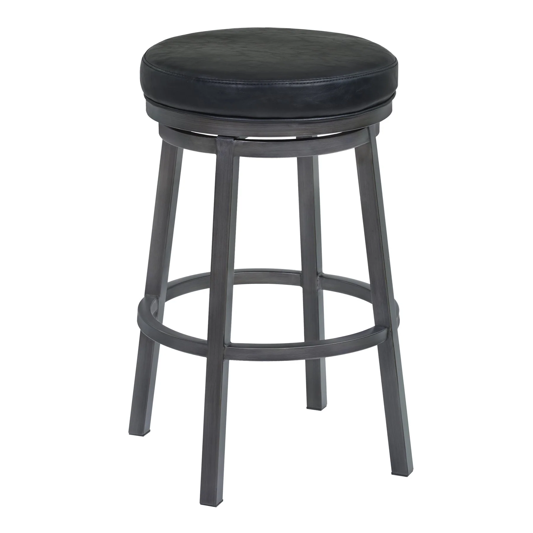 Tilden 26" Counter Height Metal Swivel Backless Barstool in Ford Black Faux Leather and Mineral Finish