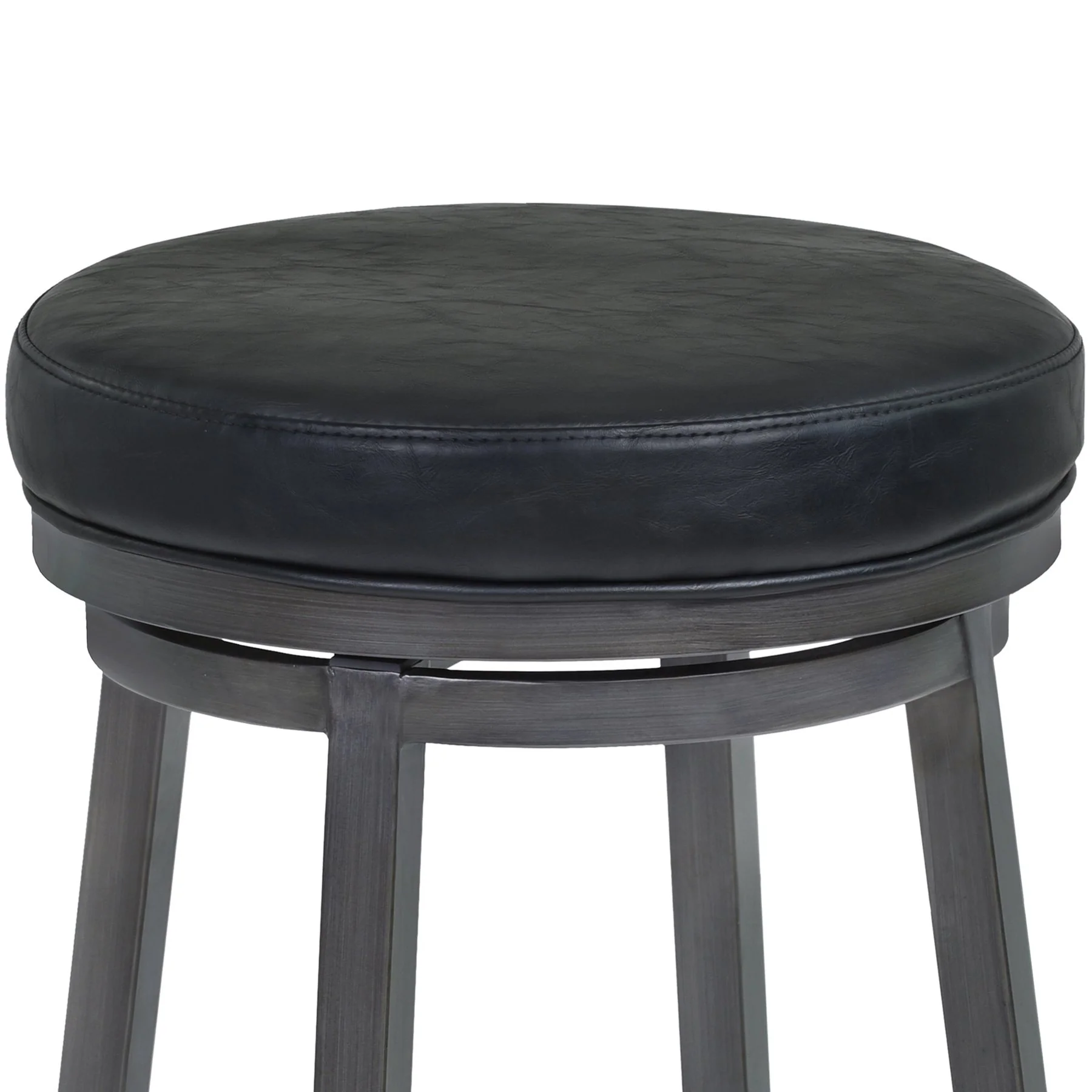 Tilden 26" Counter Height Metal Swivel Backless Barstool in Ford Black Faux Leather and Mineral Finish - Image 2
