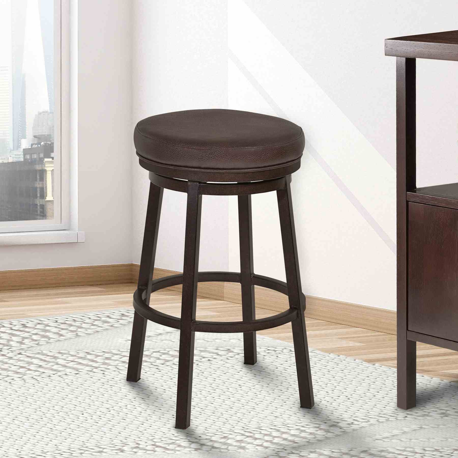 Tilden 26" Counter Height Metal Swivel Backless Barstool in Ford Brown Faux Leather and Auburn Bay Finish - Image 4