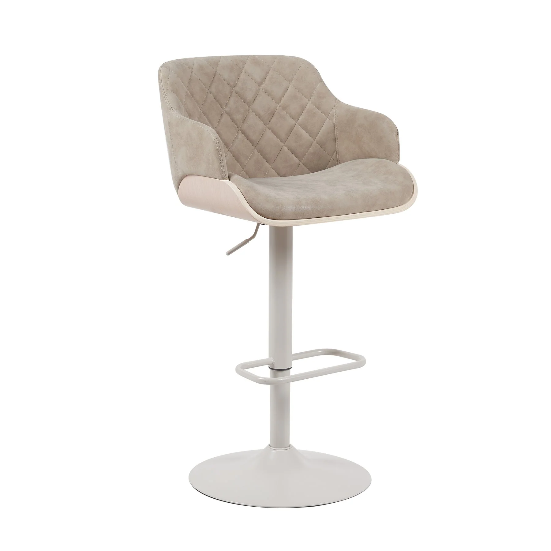 Toby Adjustable Swivel Barstool in Ivory Finish with Vintage Taupe Upholstered Seat and Pale Wood Accents