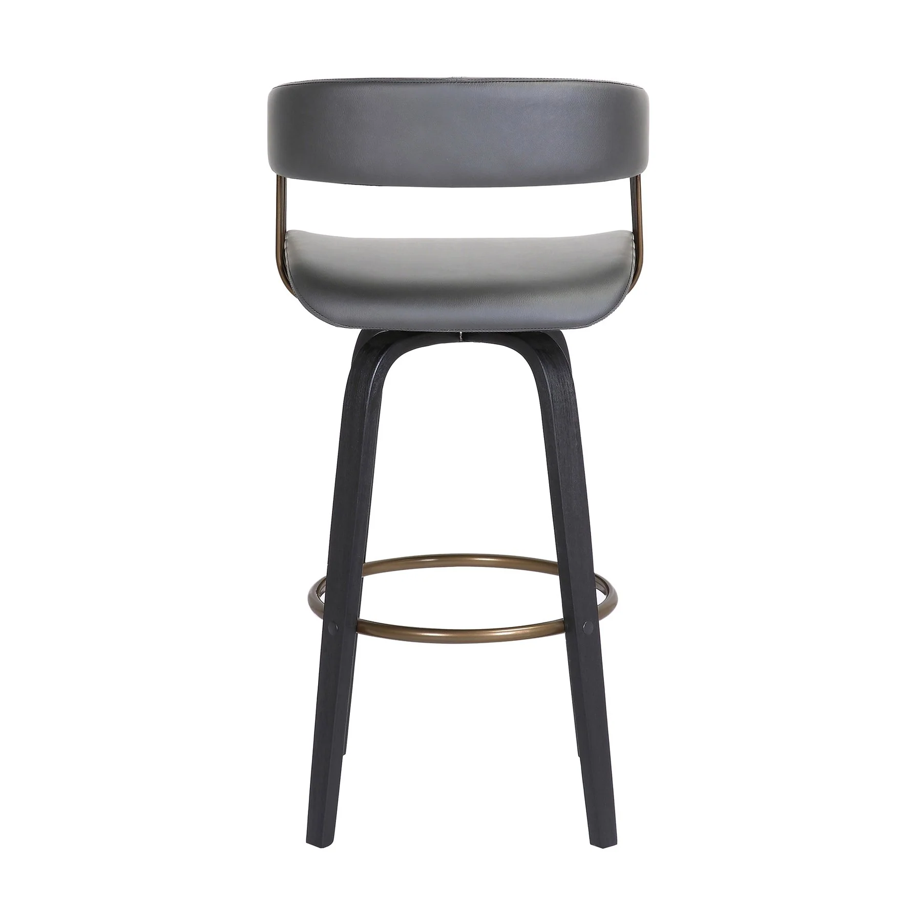 Topanga 30.5" Swivel Black Wood Bar Stool in Gray Faux Leather with Golden Bronze Metal - Image 5
