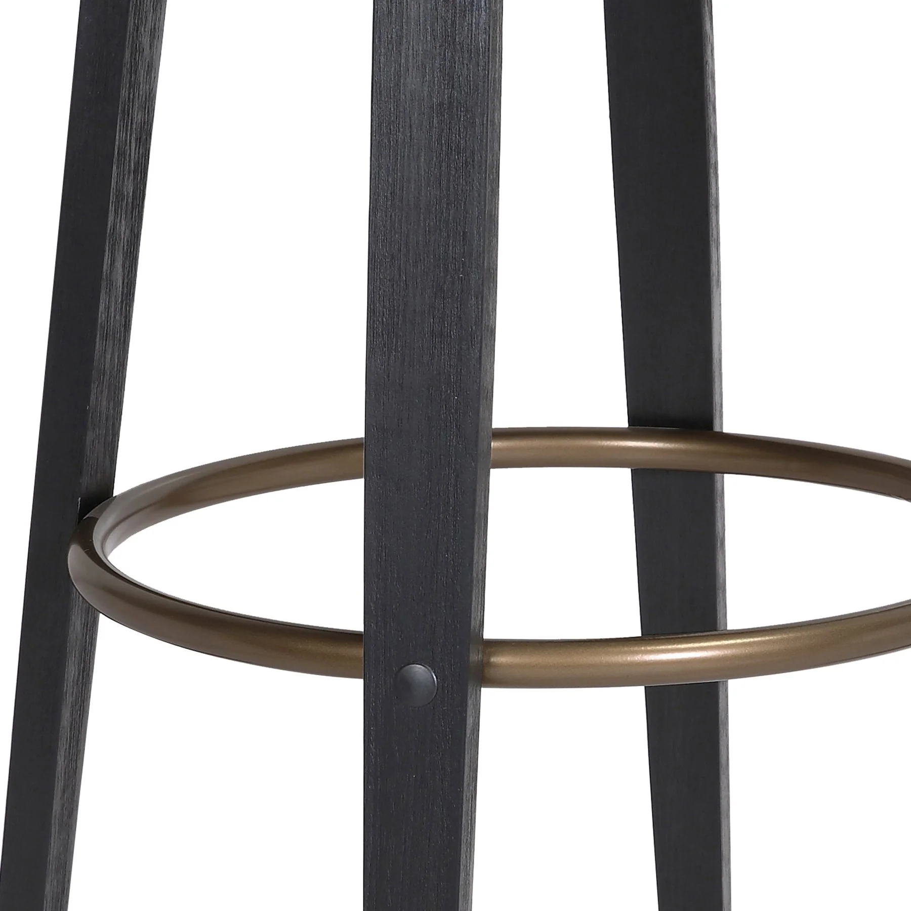 Topanga 30.5" Swivel Black Wood Bar Stool in Gray Faux Leather with Golden Bronze Metal - Image 8