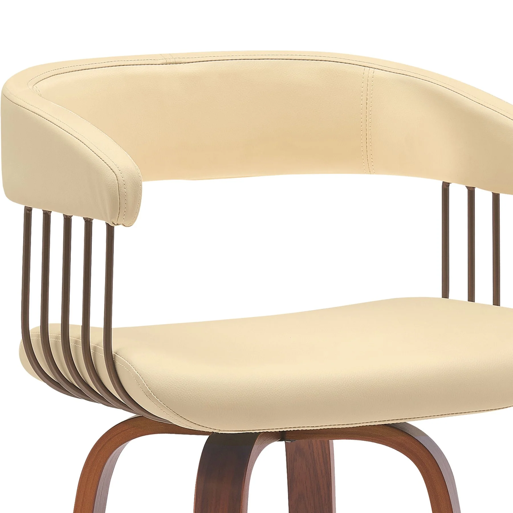 Topanga 30.5" Swivel Walnut Wood Bar Stool in Cream Faux Leather with Golden Bronze Metal - Image 6