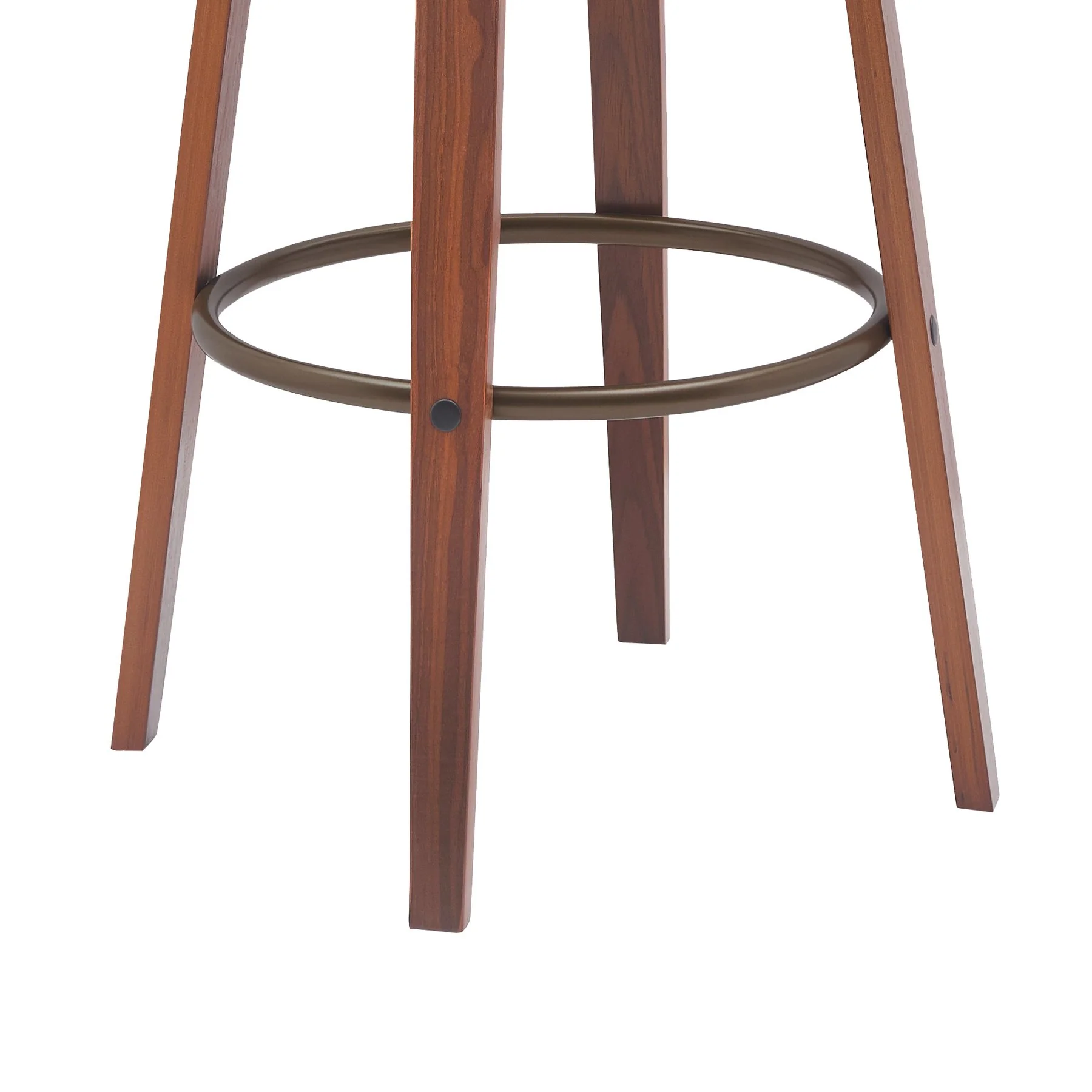 Topanga 30.5" Swivel Walnut Wood Bar Stool in Cream Faux Leather with Golden Bronze Metal - Image 7