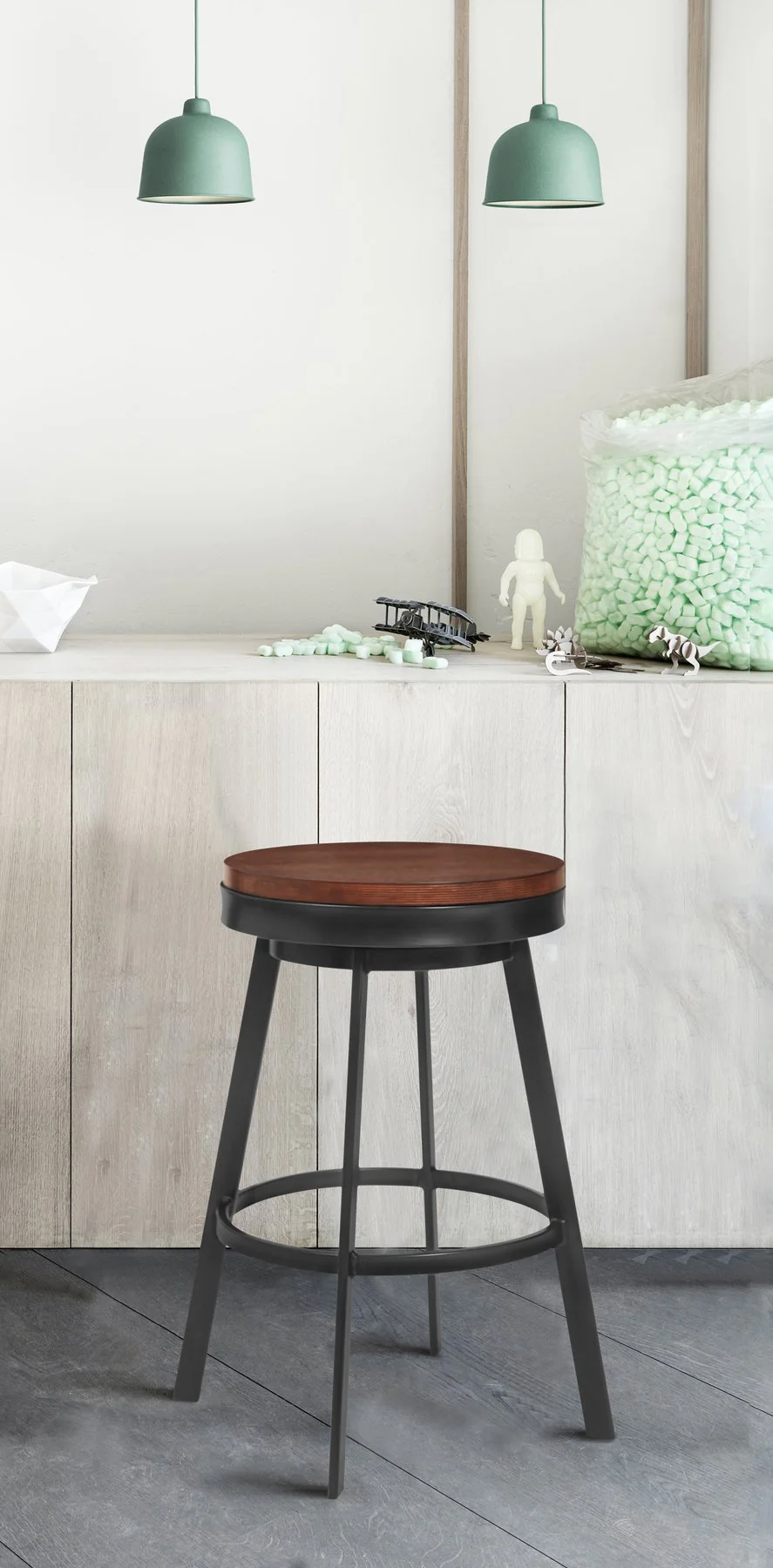 Topeka 26" Counter Height Barstool in Mineral Finish and Walnut Wood Seat - Image 4