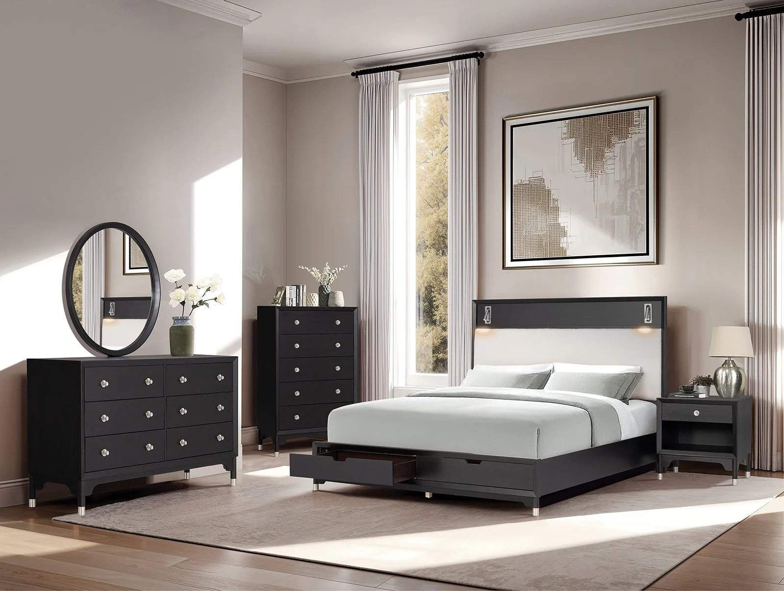 Torrance Nightstand w/ USB, Black