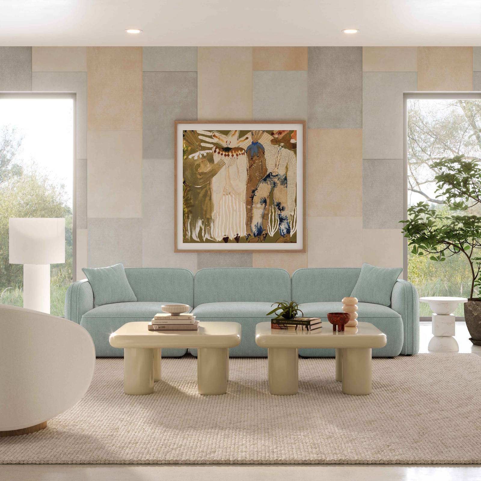 Travie Sea Blue Performance Corduroy Velvet Modular Sofa - Image 2