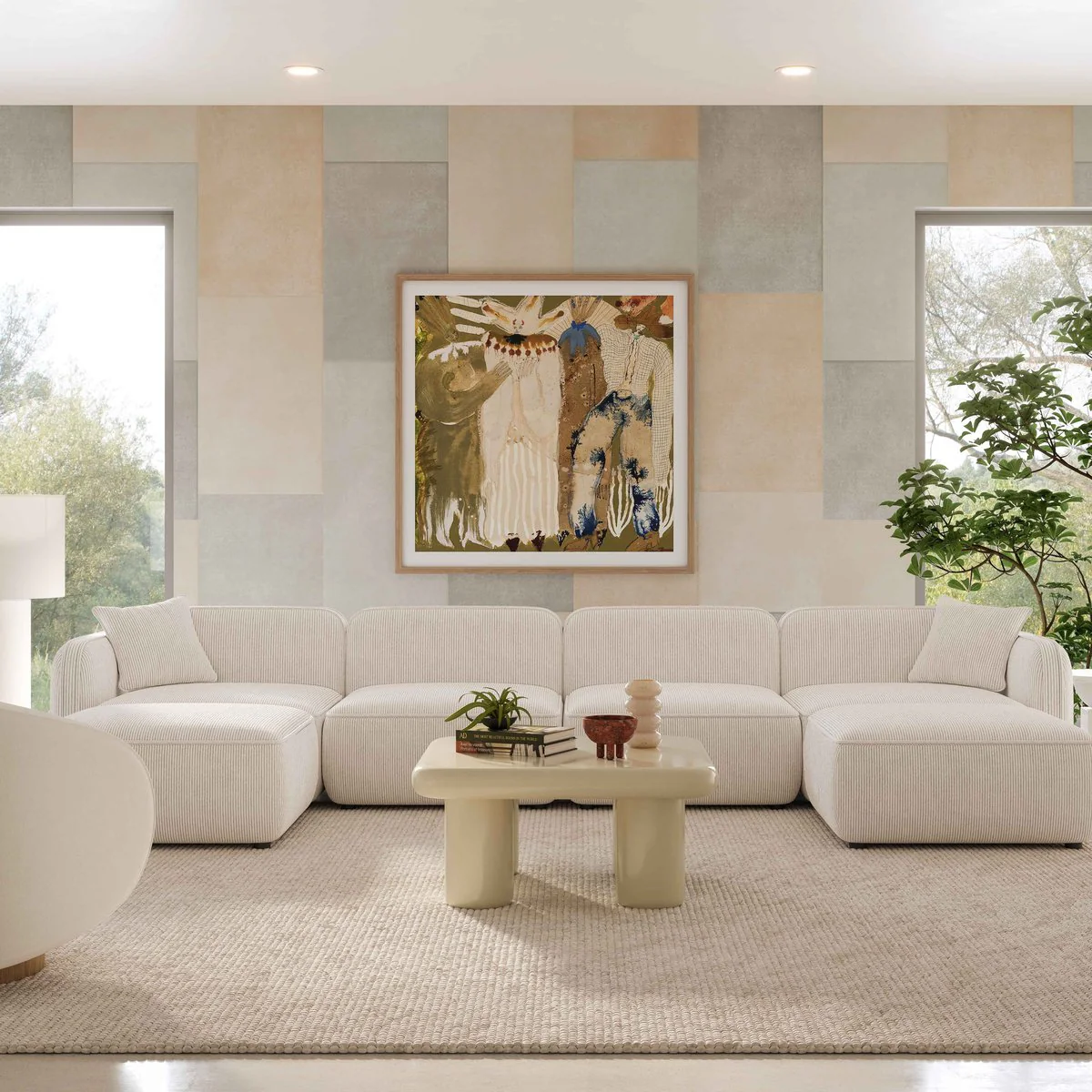 Travie White Sand Performance Corduroy Velvet 6-Piece Modular U-Sectional - Image 2