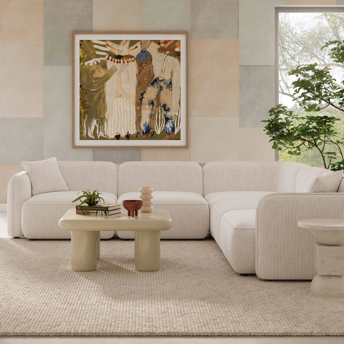 Travie White Sand Performance Corduroy Velvet Modular L-Sectional - Image 2