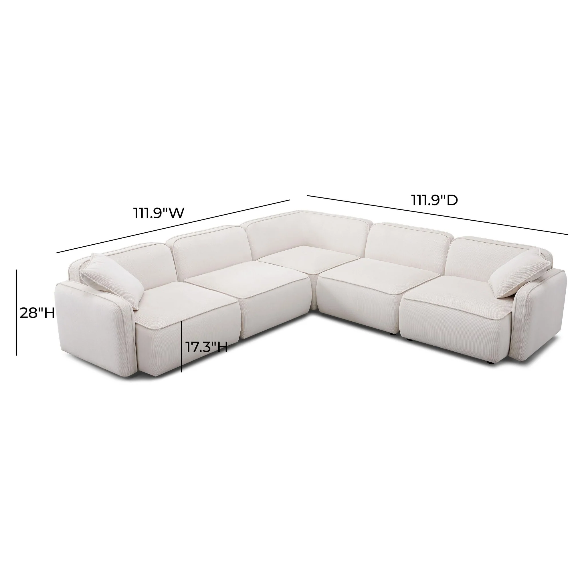 Travie White Sand Performance Corduroy Velvet Modular L-Sectional - Image 6