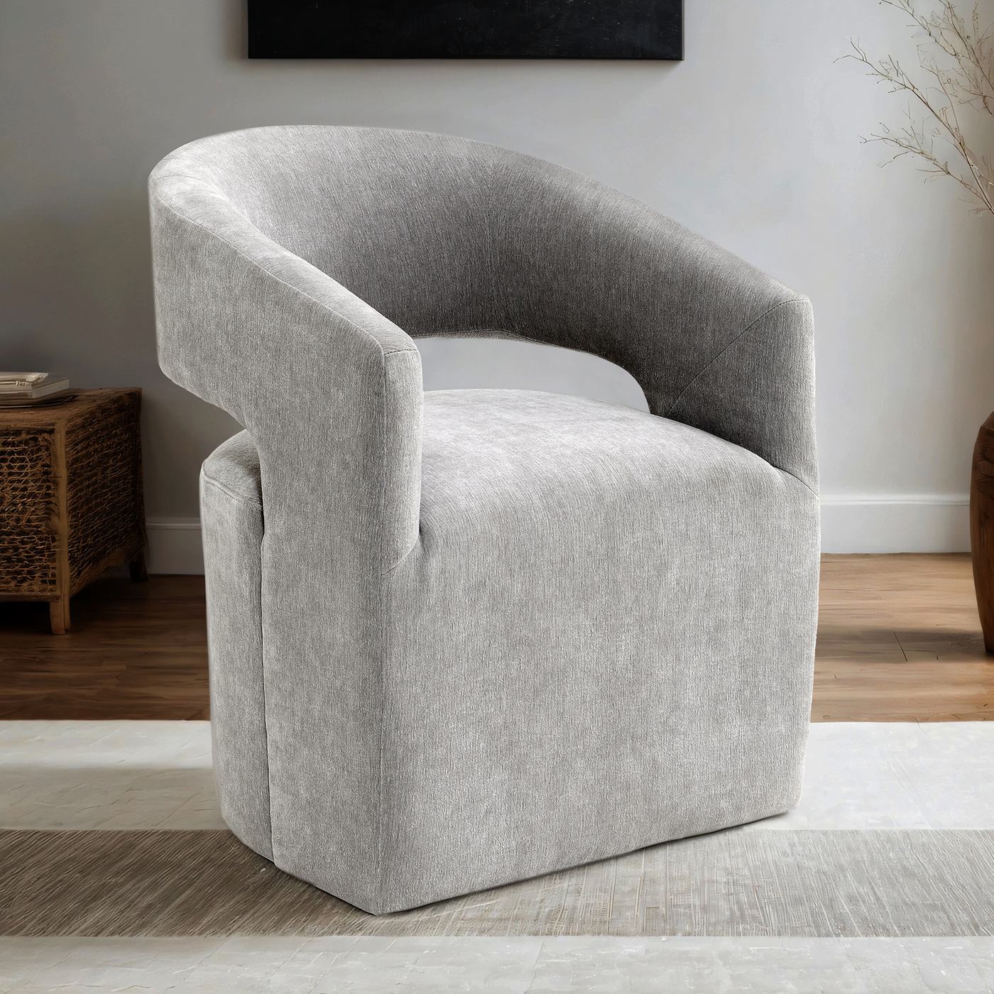 Tresa Dining Arm Chair W/ Casters, Light Gray
