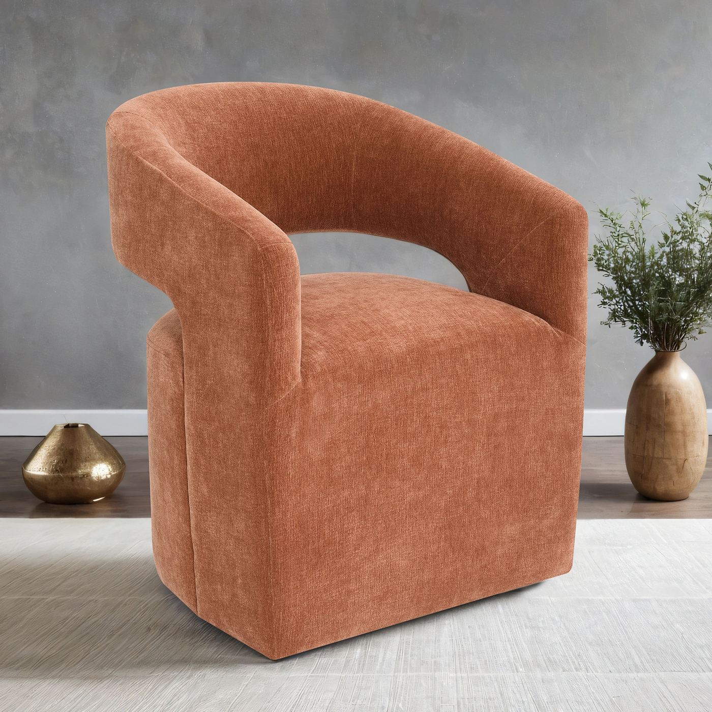 Tresa Dining Arm Chair W/ Casters, Rustic Orange