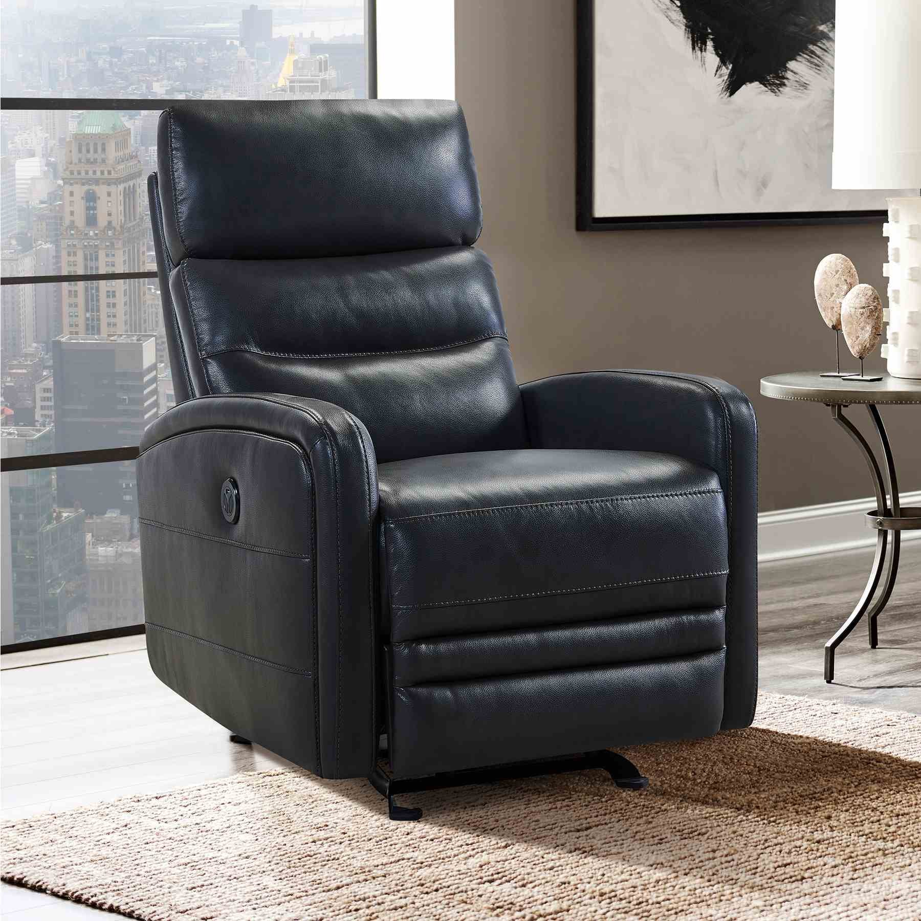 Tristan Contemporary Recliner in Pewter Genuine Leather - Image 8