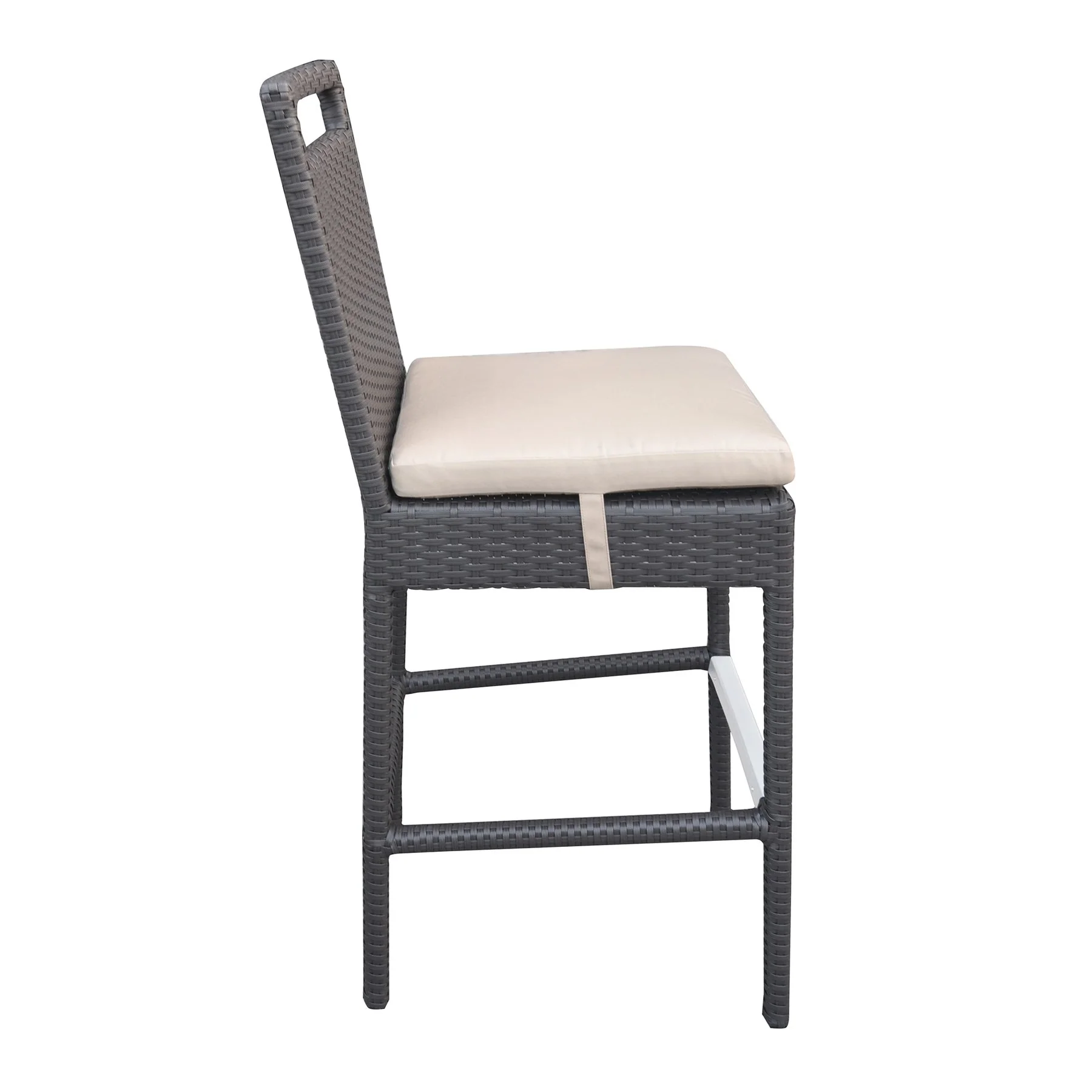 Tropez Outdoor Patio Wicker Barstool with Water Resistant Beige Fabric Cushions - Image 3