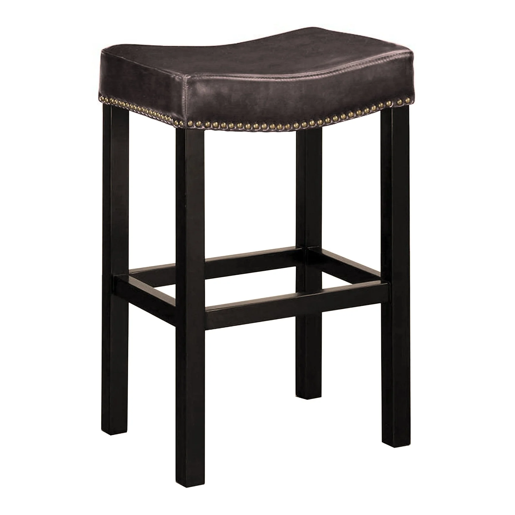 Tudor 26" Backless Stationary Barstool In Antique Brown Bonded Leather With Nailhead Accents
