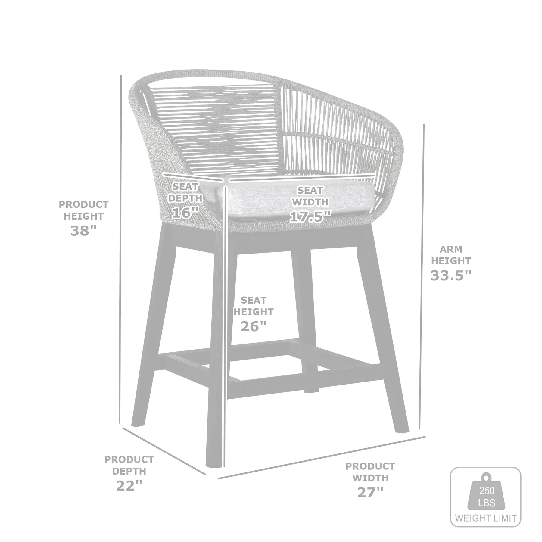 Tutti Frutti Indoor Outdoor Counter Height Bar Stool in Light Eucalyptus Wood with Gray Rope - Image 9