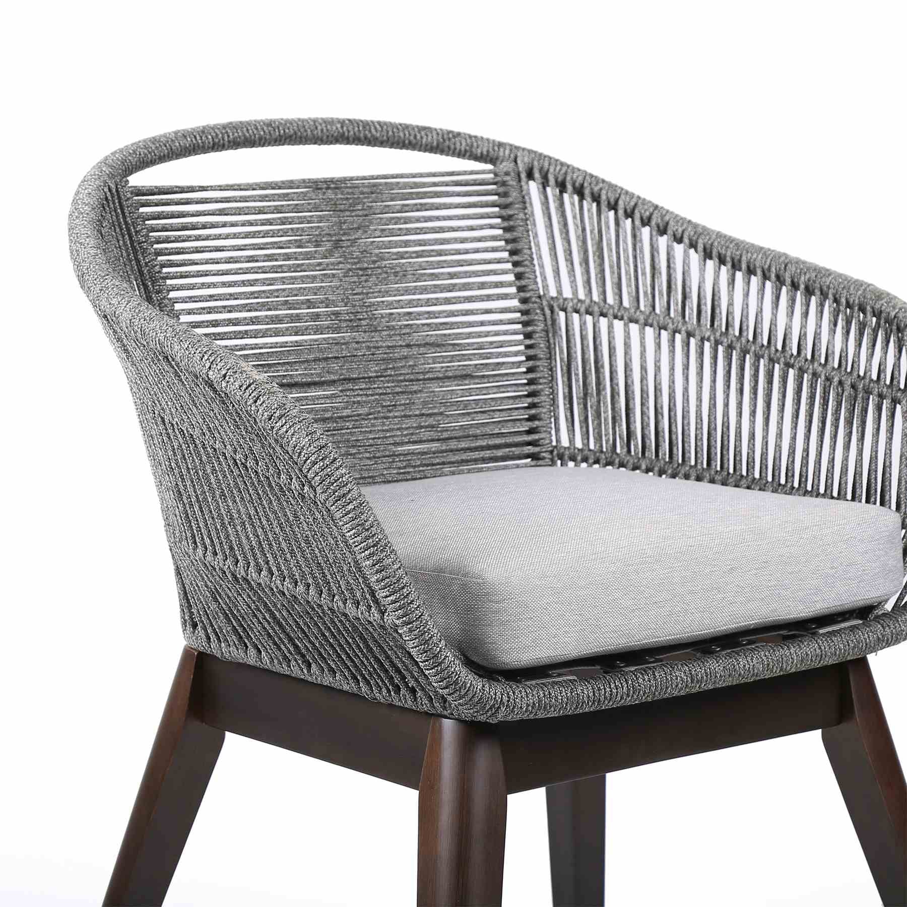 Tutti Frutti Indoor Outdoor Dining Chair in Dark Eucalyptus Wood with Gray Rope and Gray Cushion - Image 4