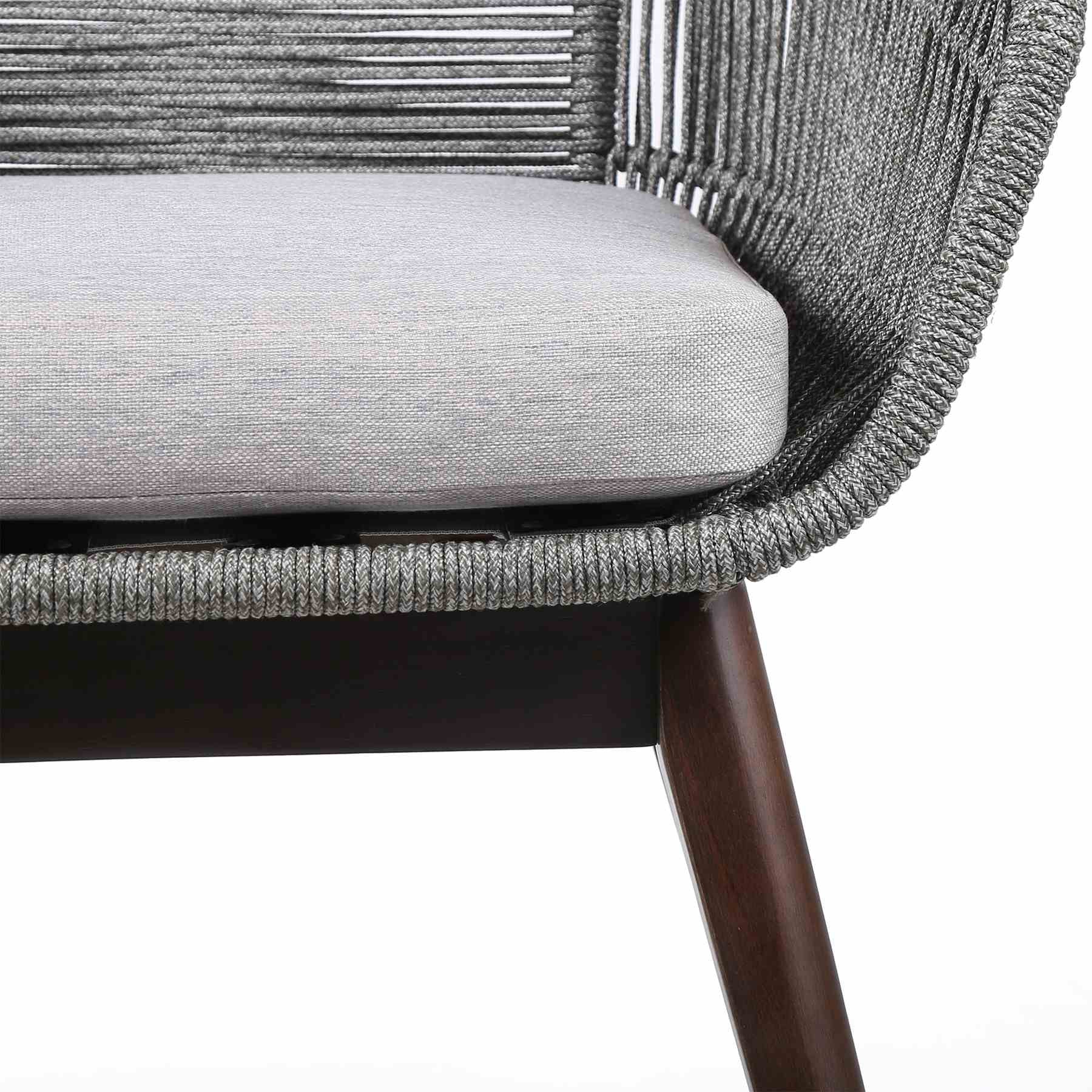 Tutti Frutti Indoor Outdoor Dining Chair in Dark Eucalyptus Wood with Gray Rope and Gray Cushion - Image 5