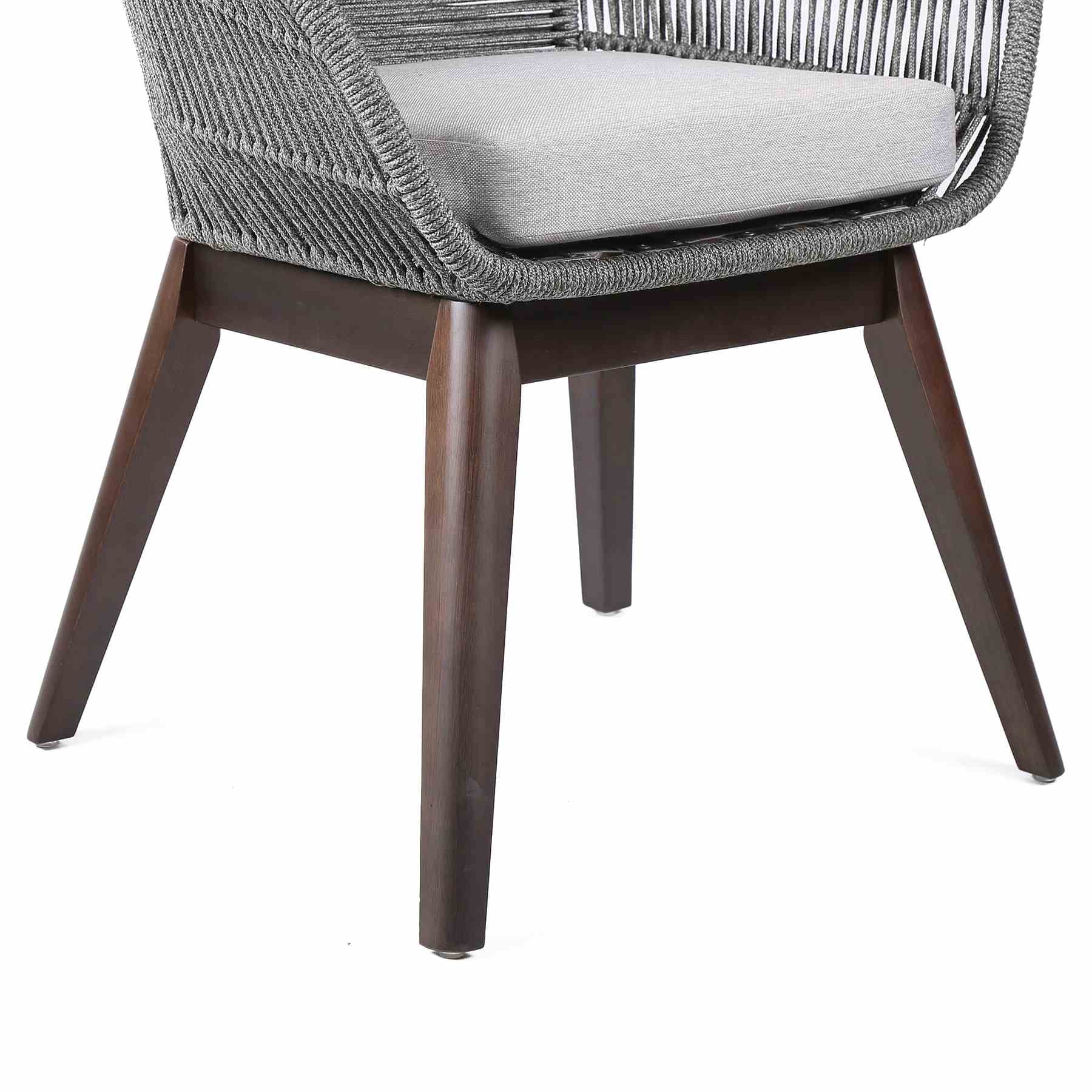 Tutti Frutti Indoor Outdoor Dining Chair in Dark Eucalyptus Wood with Gray Rope and Gray Cushion - Image 6