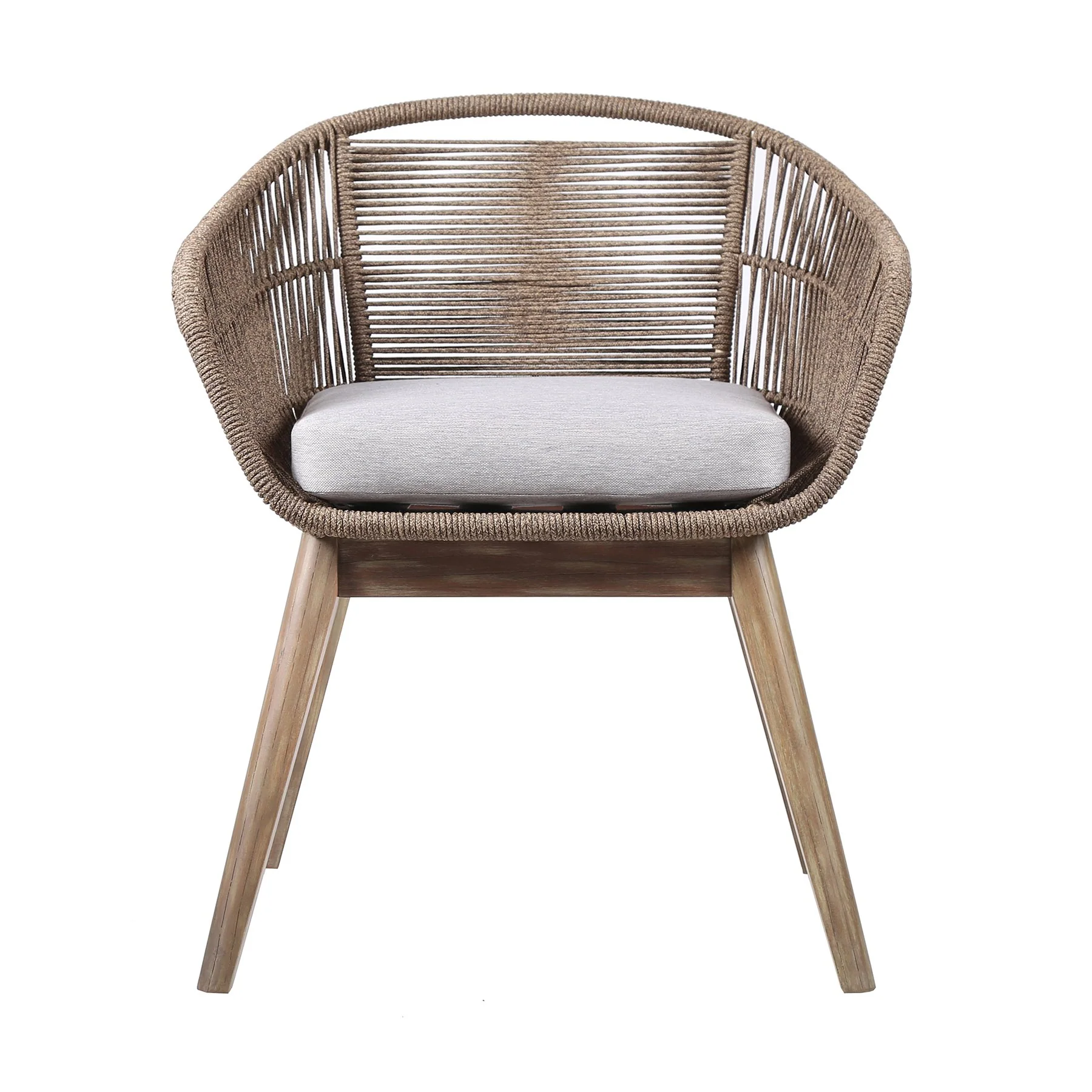 Tutti Frutti Indoor Outdoor Dining Chair in Light Eucalyptus Wood with Truffle Rope and Gray Cushion - Image 2