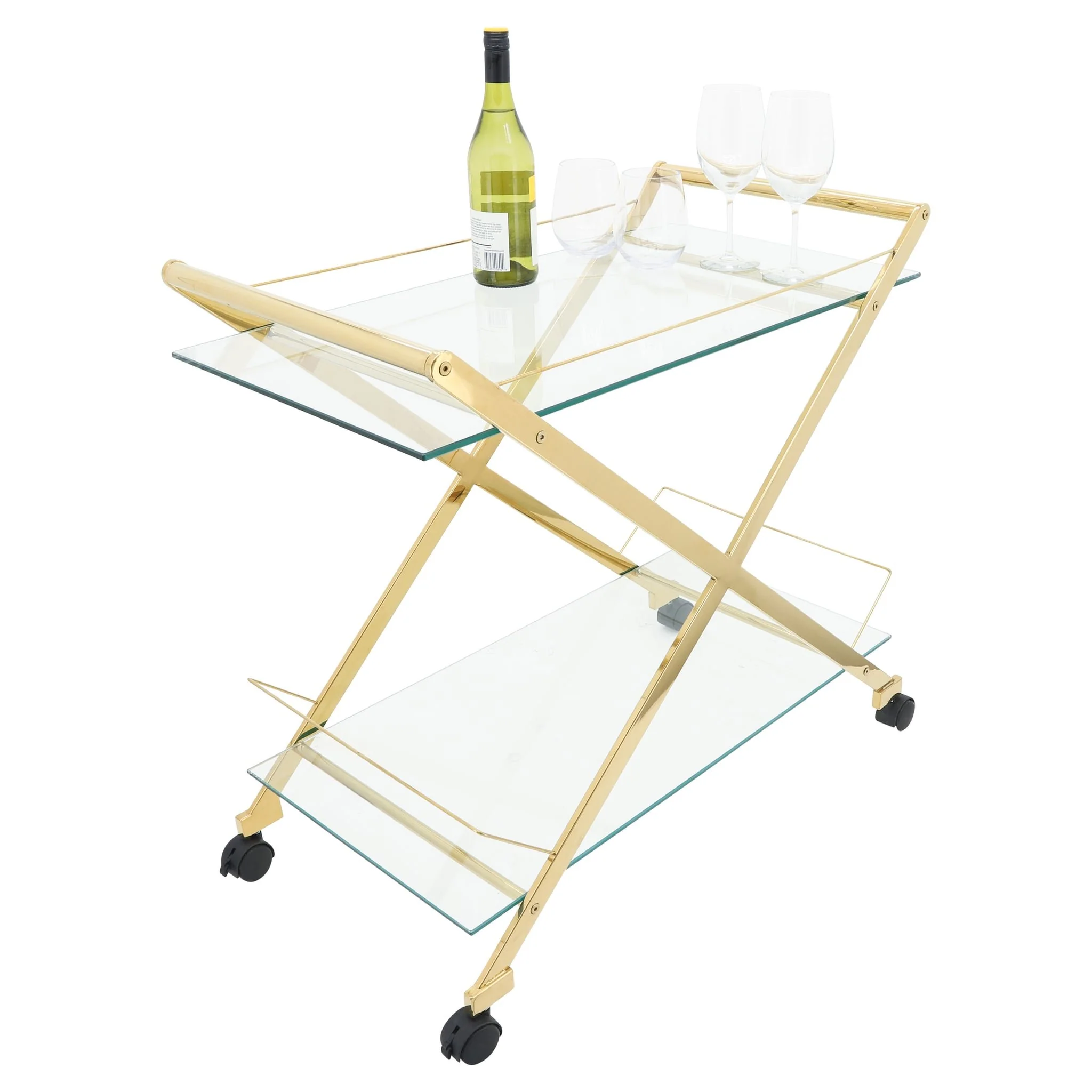 Two Tier 31" Rolling Bar Cart,gold Kd - Image 4
