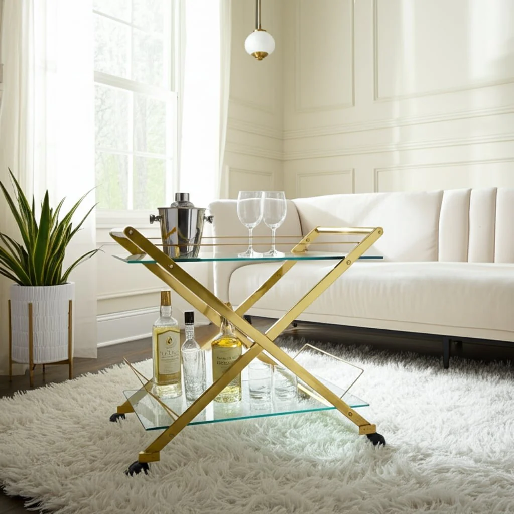 Two Tier 31" Rolling Bar Cart,gold Kd - Image 9