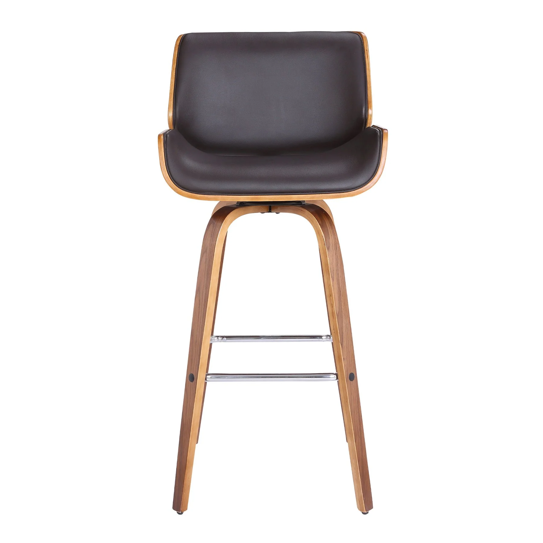 Tyler 26" Counter Height Swivel Brown Faux Leather and Walnut Wood Bar Stool - Image 2