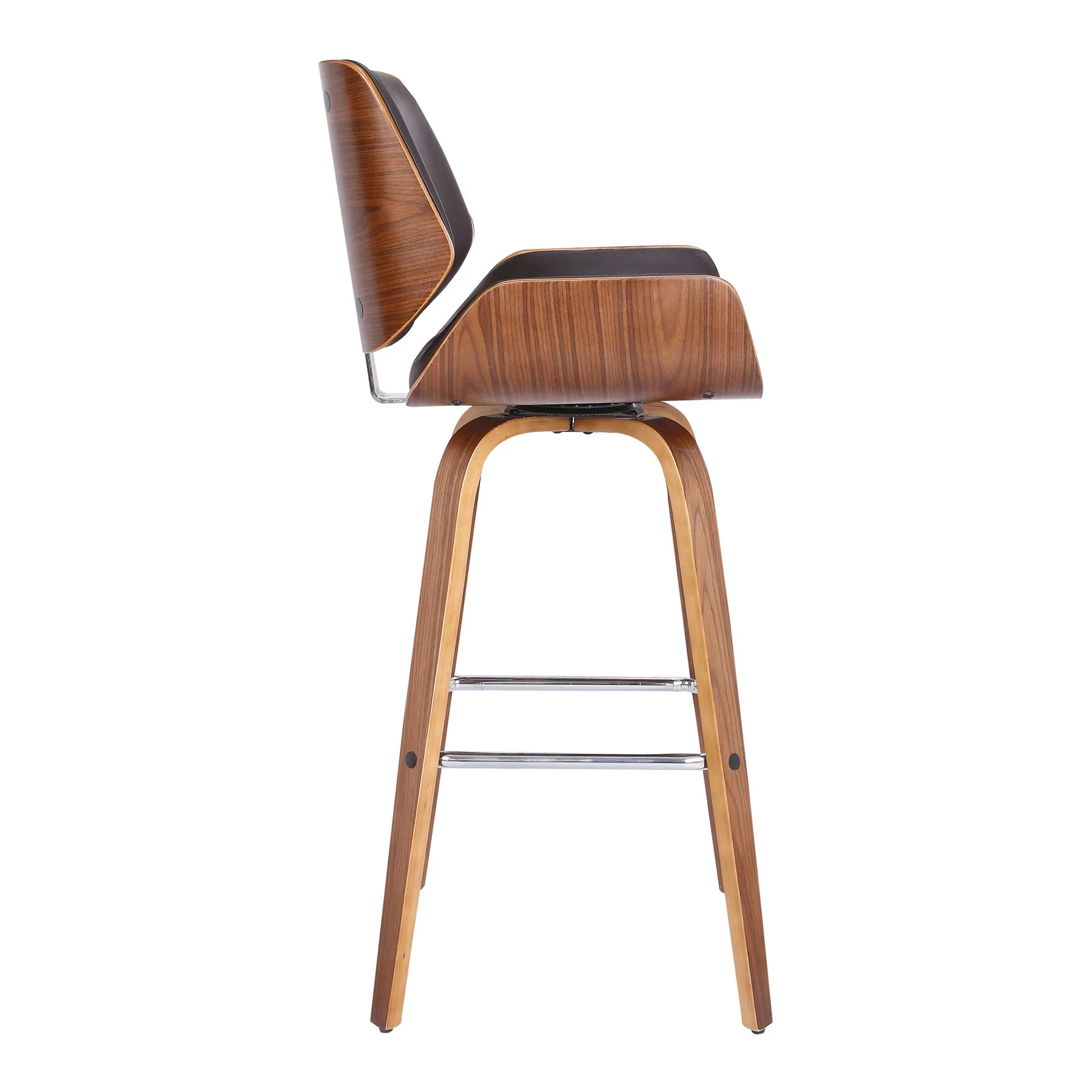 Tyler 26" Counter Height Swivel Brown Faux Leather and Walnut Wood Bar Stool - Image 3