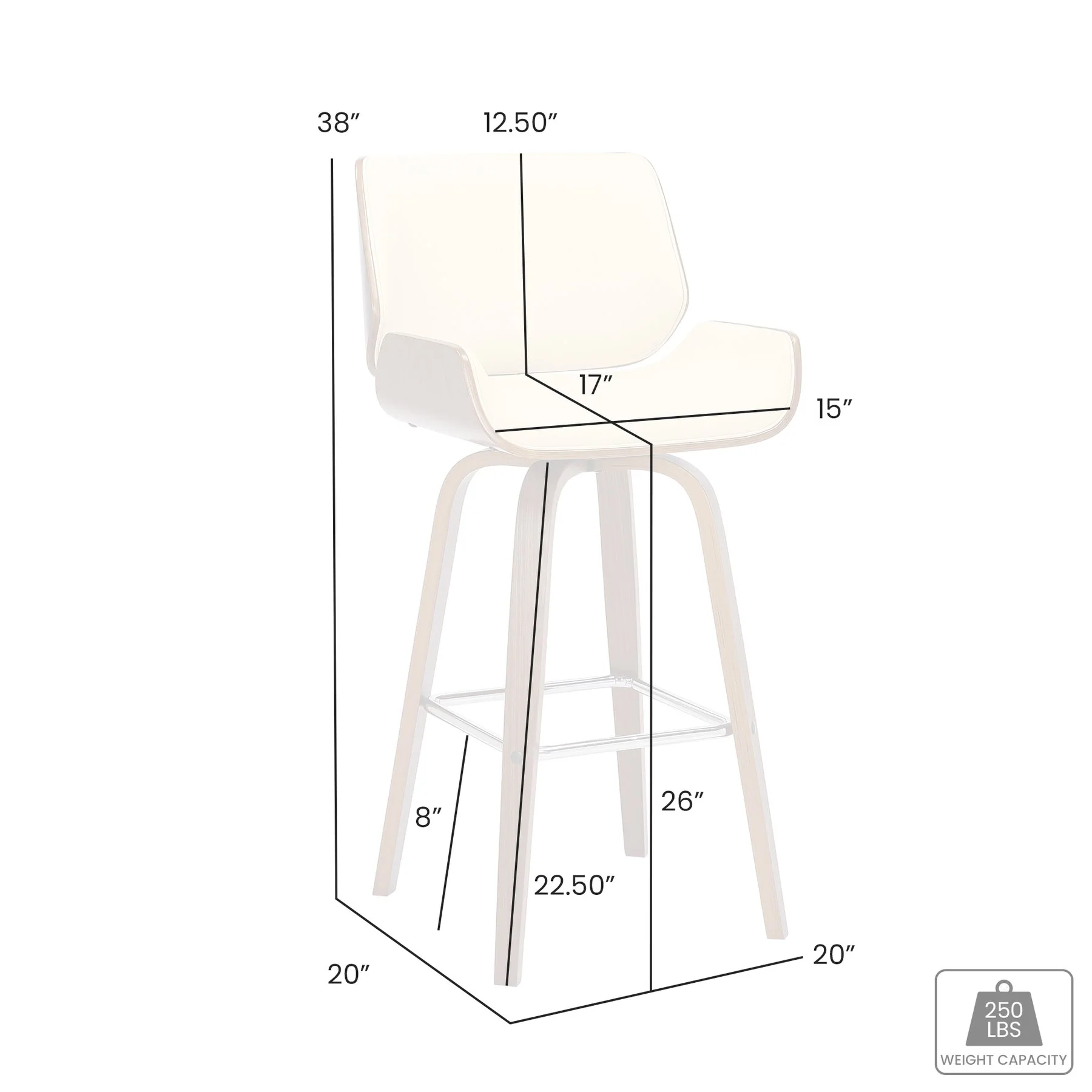 Tyler 26" Counter Height Swivel Brown Faux Leather and Walnut Wood Bar Stool - Image 9