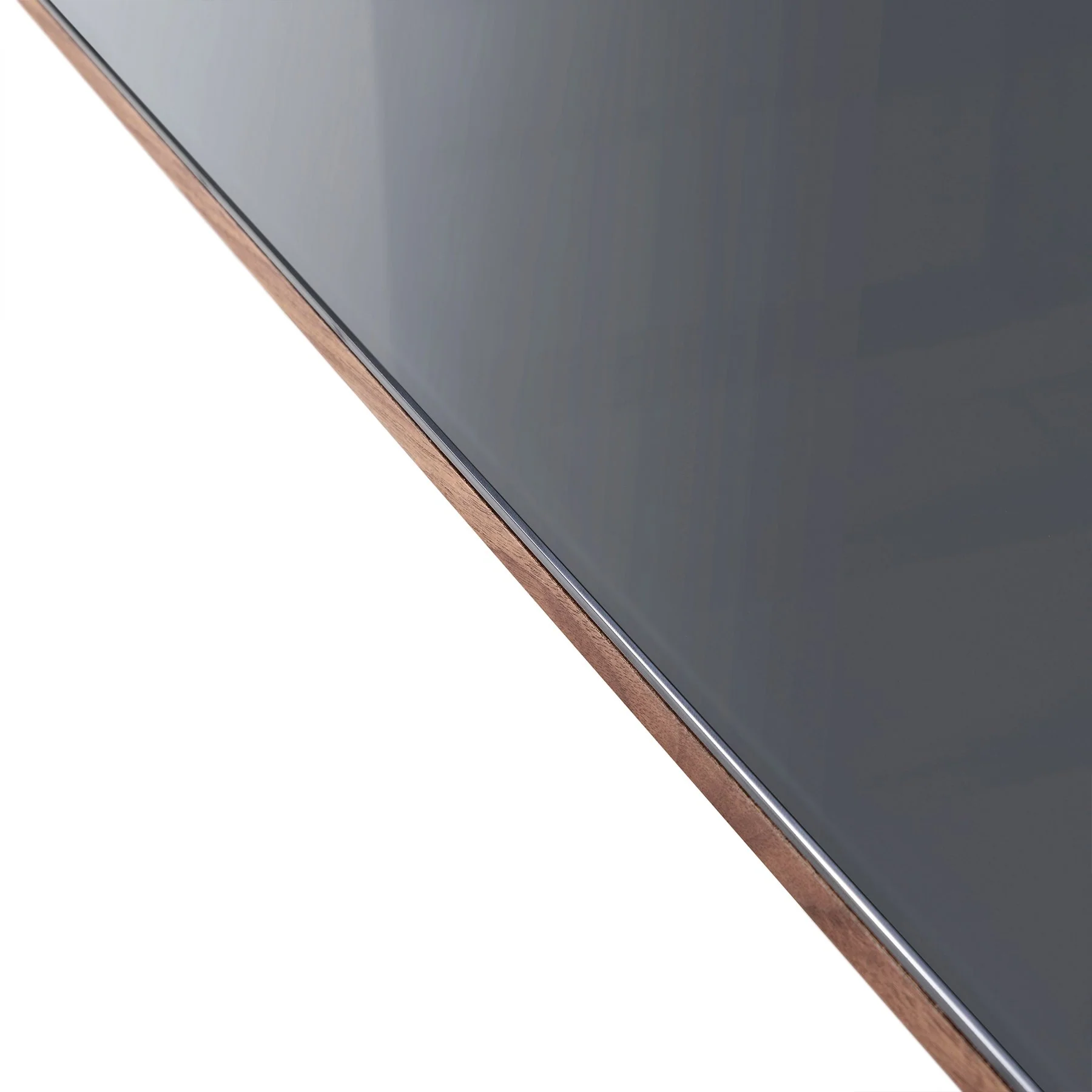 Urbino Mid-Century Dining Table in Matte Black Finish with Walnut and Dark Gray Glass Top - Image 6