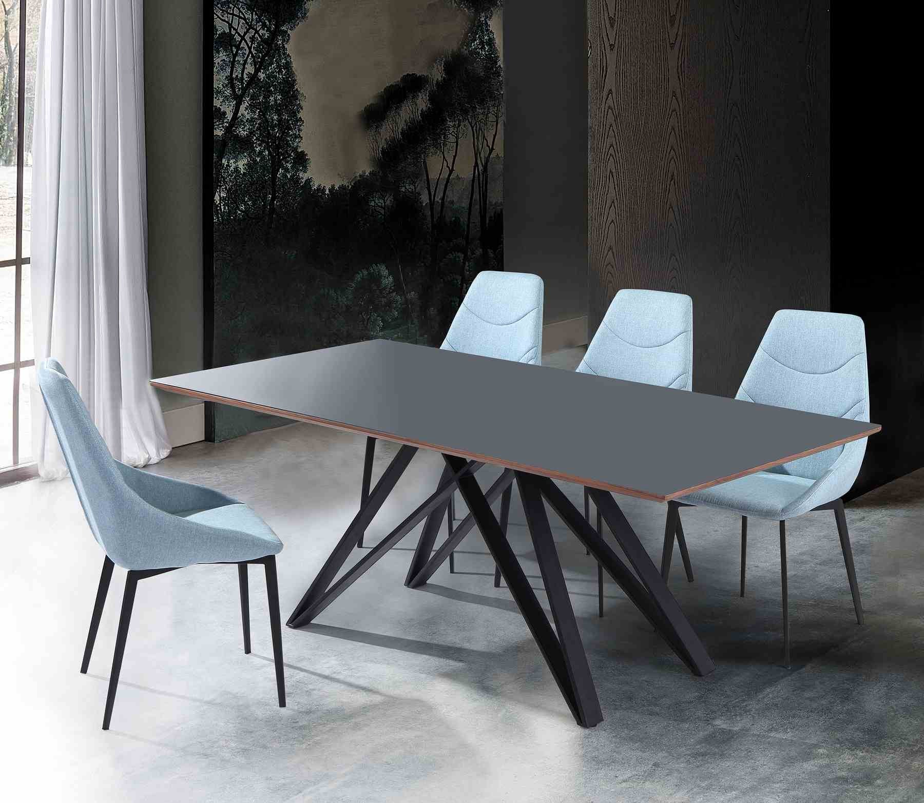 Urbino Mid-Century Dining Table in Matte Black Finish with Walnut and Dark Gray Glass Top - Image 8