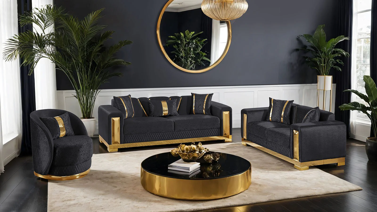 Valdosta Swivel Chair, Black/Gold