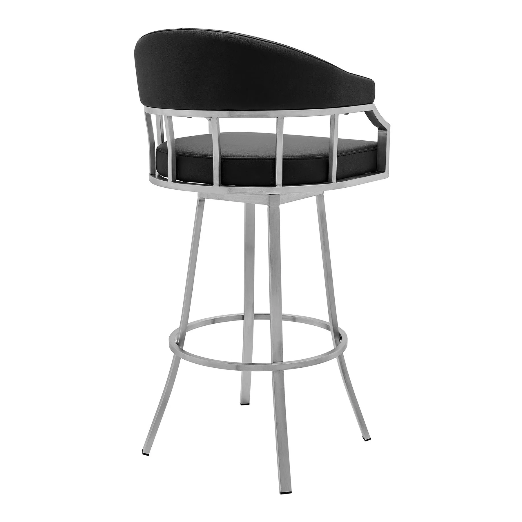 Valerie 26" Counter Height Swivel Modern Black Faux Leather Bar and Counter Stool in Brushed Stainless Steel Finish - Image 3
