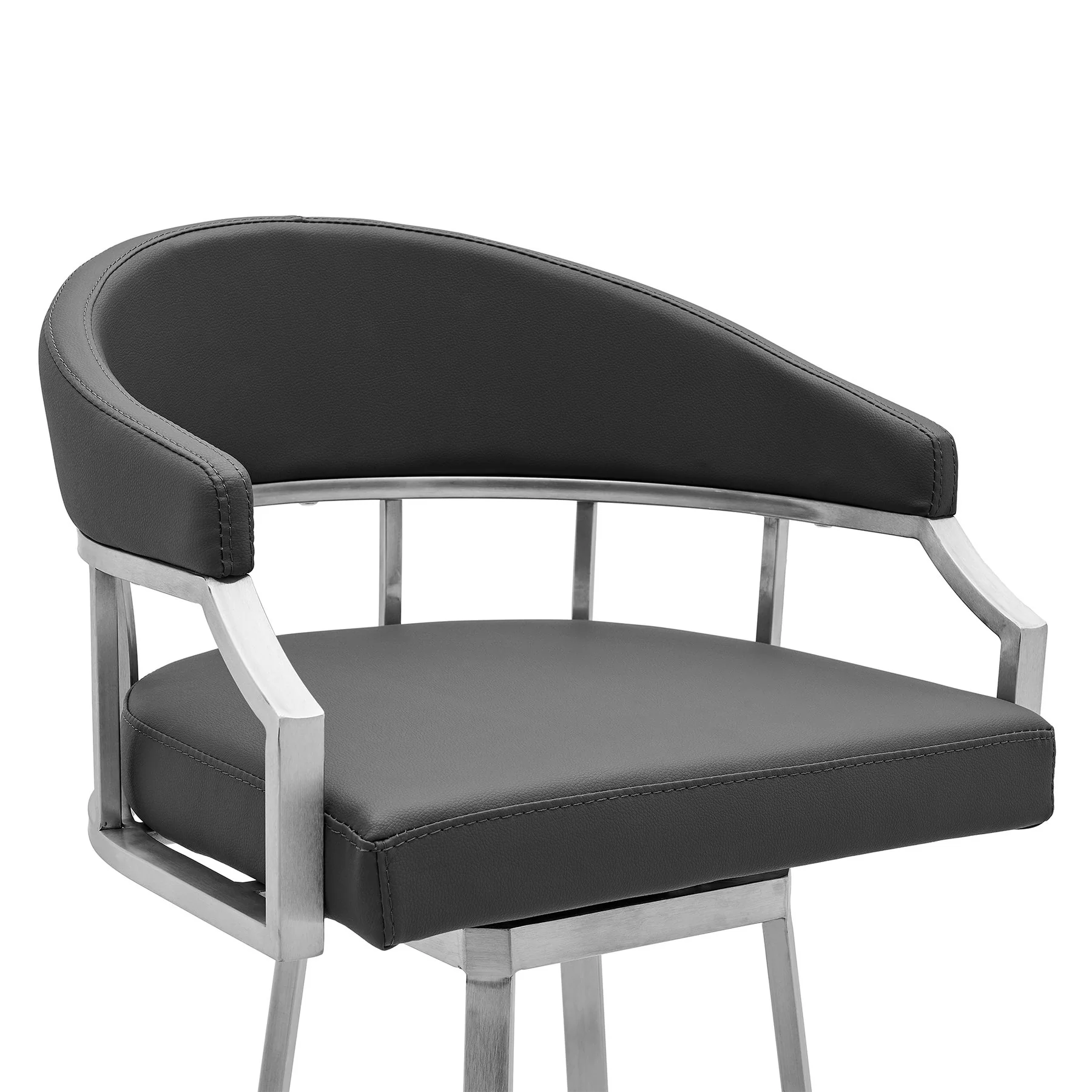 Valerie 26" Counter Height Swivel Modern Slate Gray Faux Leather Bar and Counter Stool in Brushed Stainless Steel Finish - Image 4