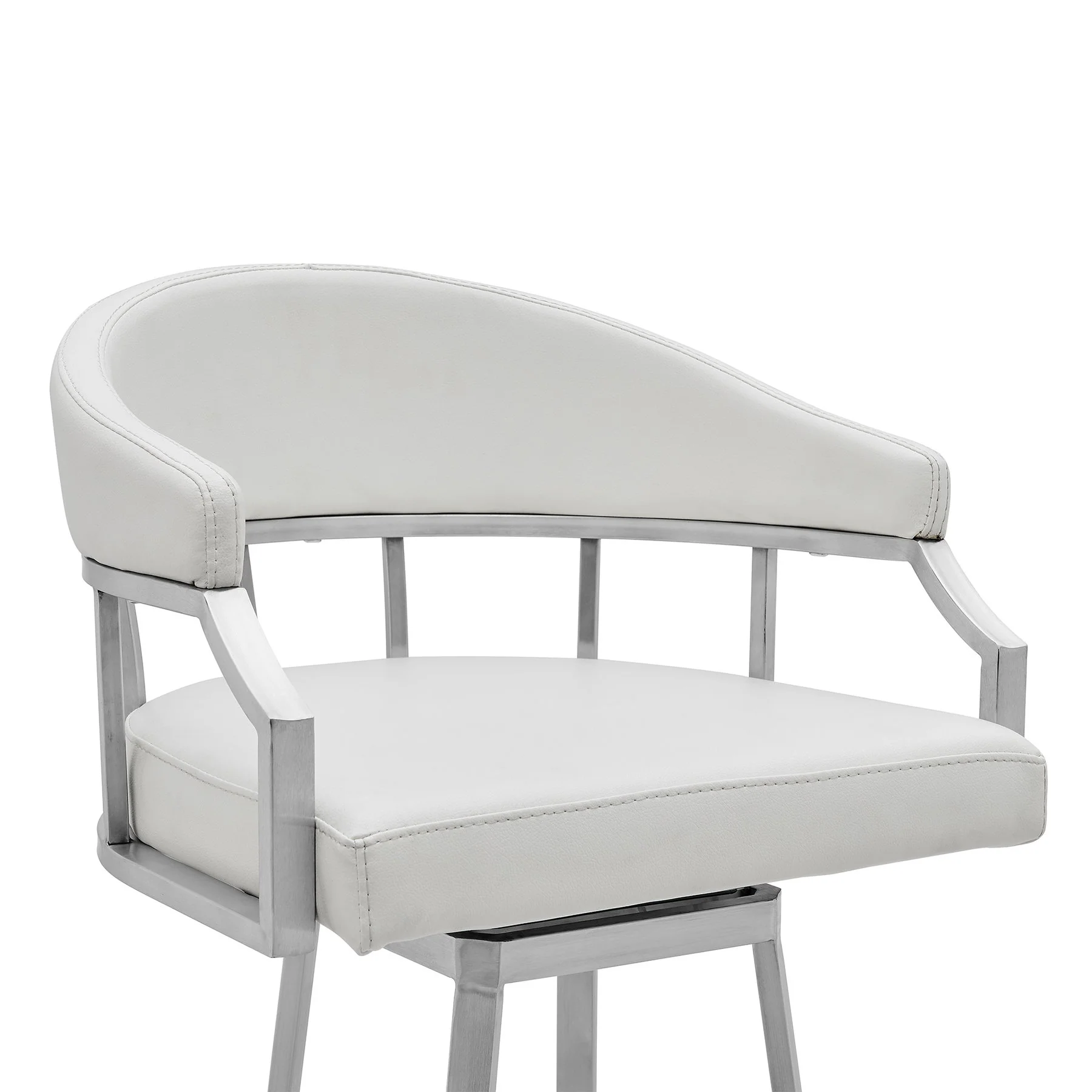 Valerie 26" Counter Height Swivel Modern White Faux Leather Bar and Counter Stool in Brushed Stainless Steel Finish - Image 4