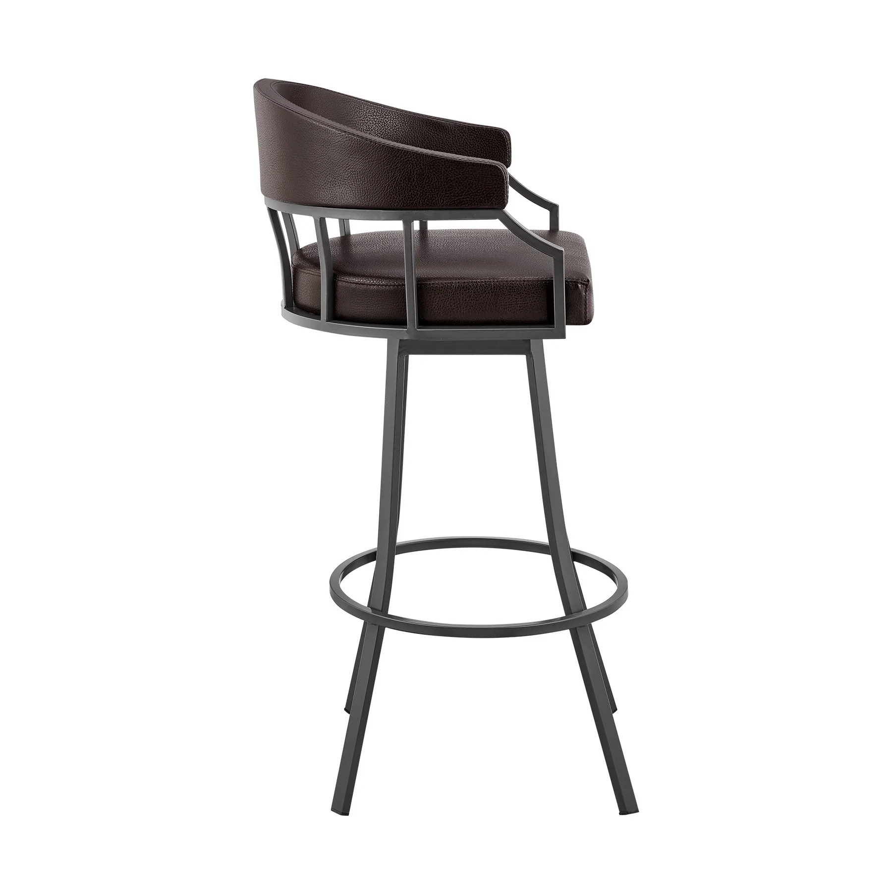 Valerie 26" Swivel Brown Faux Leather and Java Brown Metal Bar Stool - Image 3
