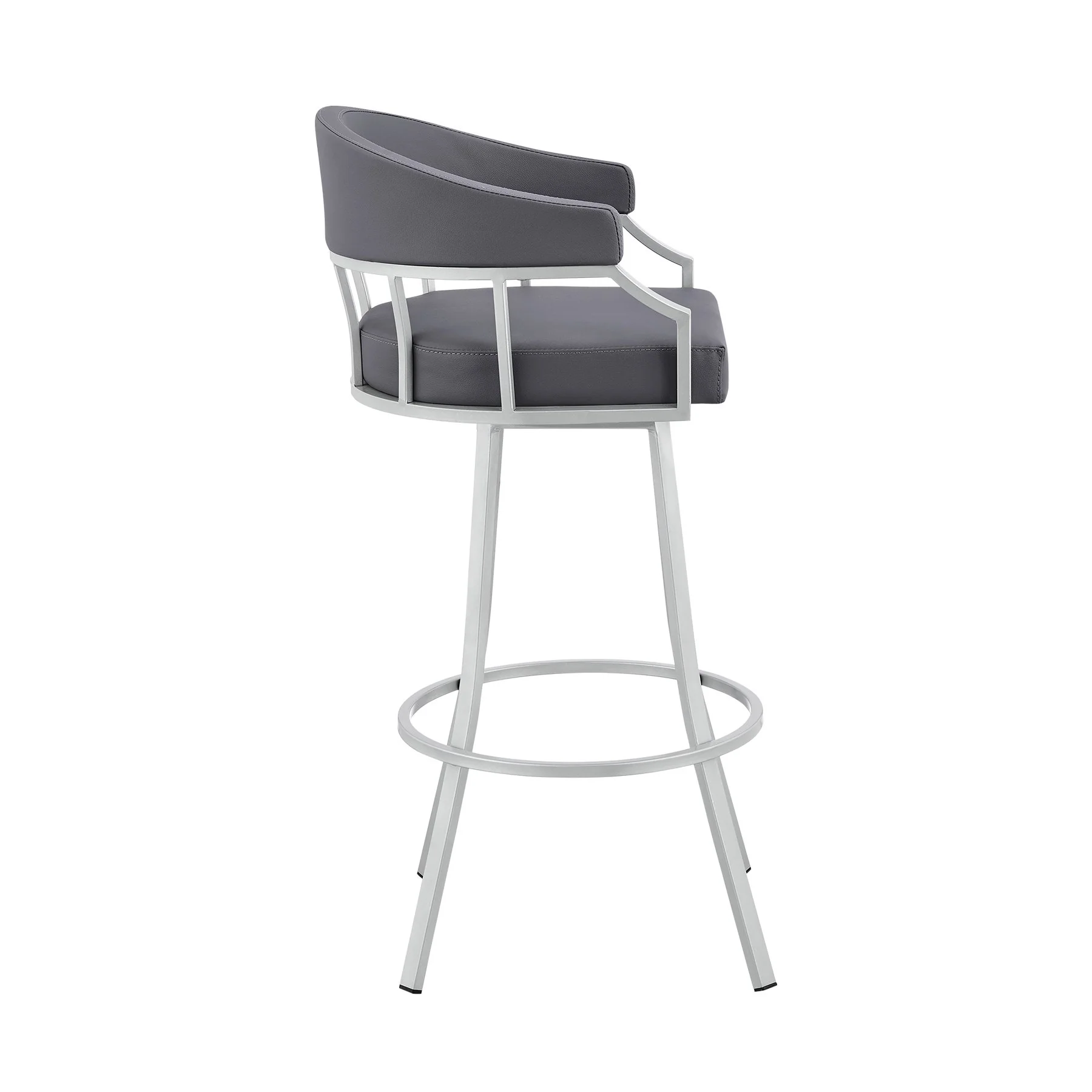 Valerie 26" Swivel Slate Gray Faux Leather and Silver Metal Bar Stool - Image 3