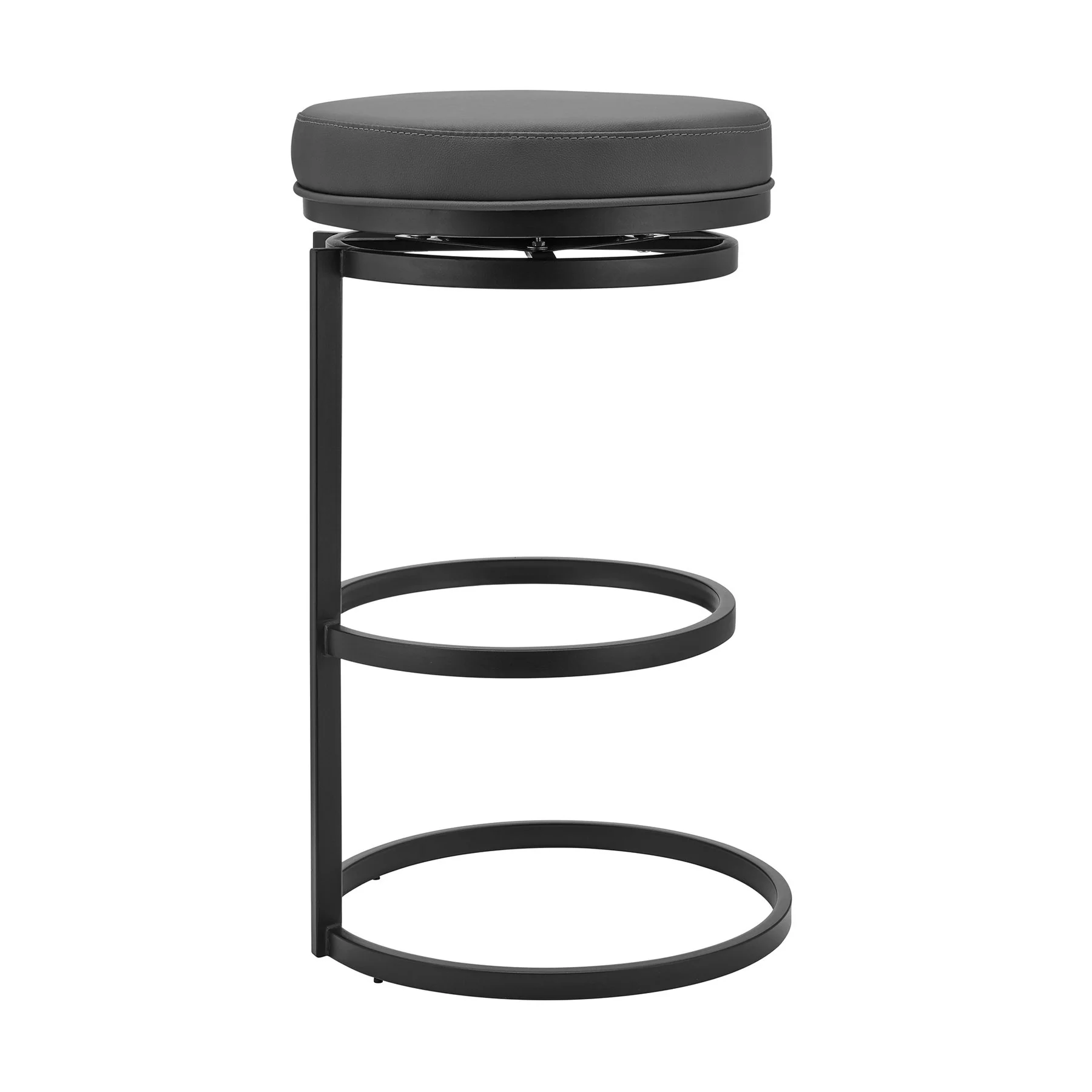 Vander 30" Gray Faux Leather and Black Metal Swivel Bar Stool - Image 2