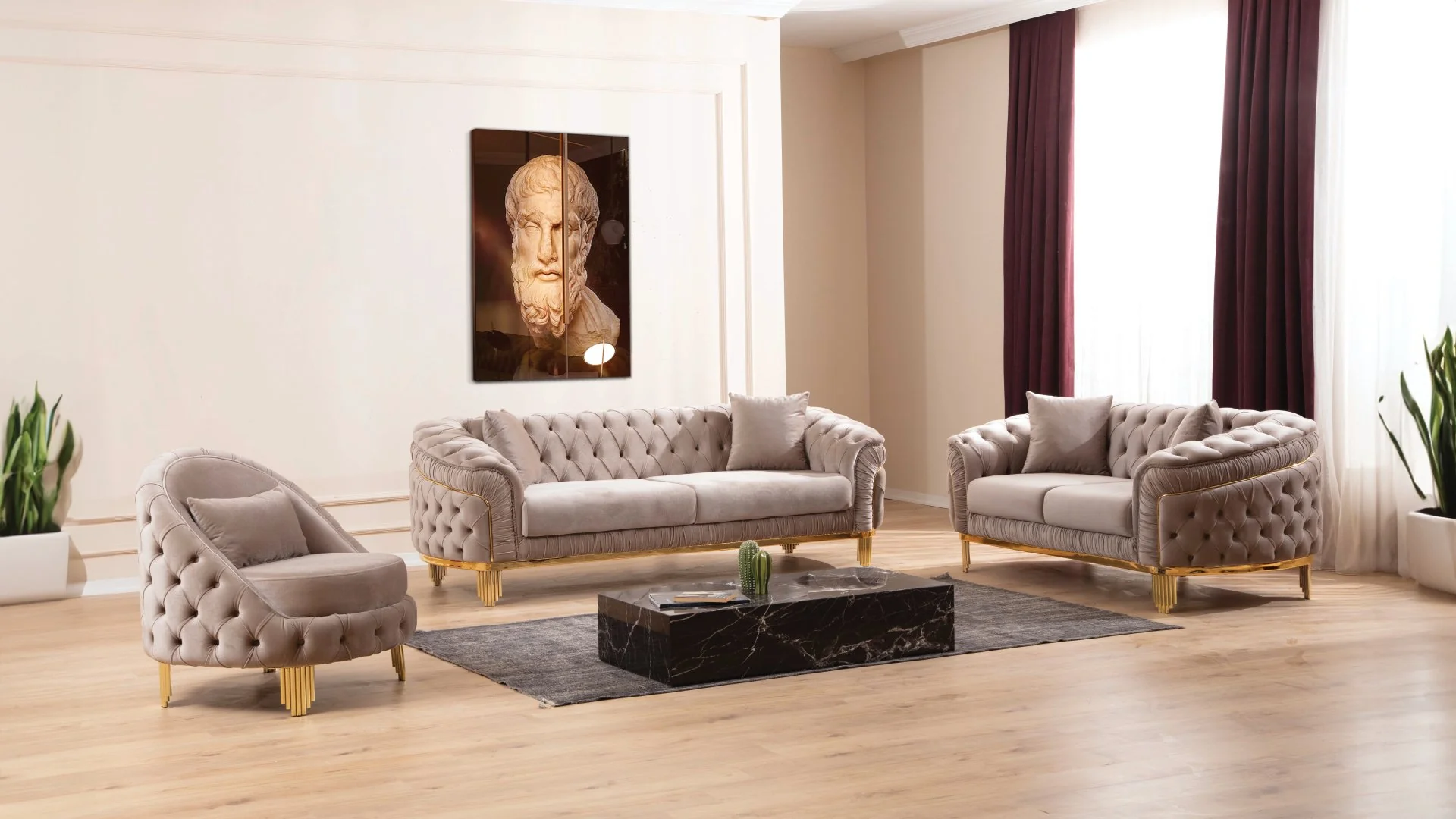 Vanessa 3 Pc Living Room set Taupe