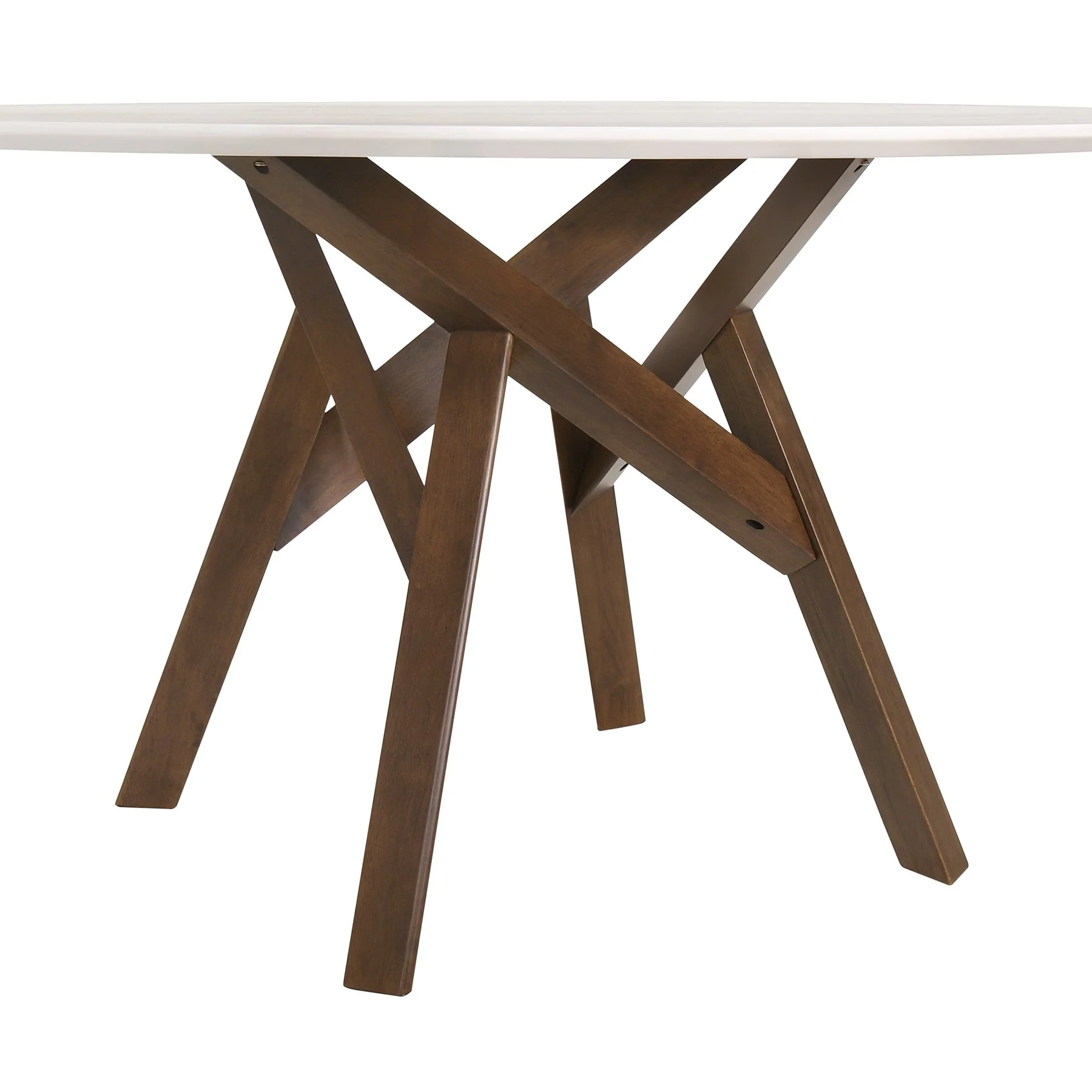 Venus 54" Round Mid-Century Modern White Marble Dining Table with Walnut Wood Legs - Image 2