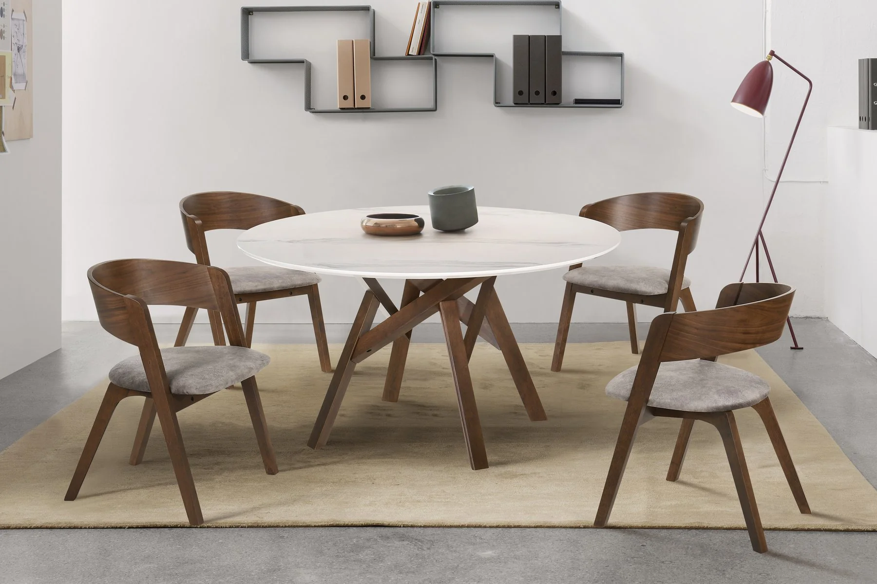 Venus and Jackie 5 Piece Walnut and Marble Round Dining Set - Image 9